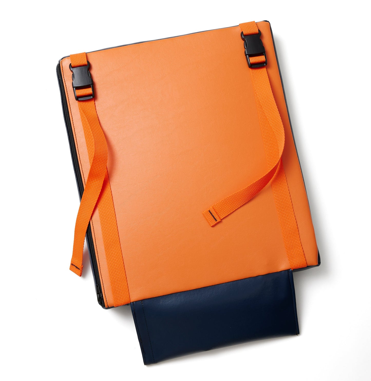 Marine Navy Vinyl / Orange Logo - US-made Hüga heated cushions are the longest-lasting, highest quality, most durable heated cushions you can buy!