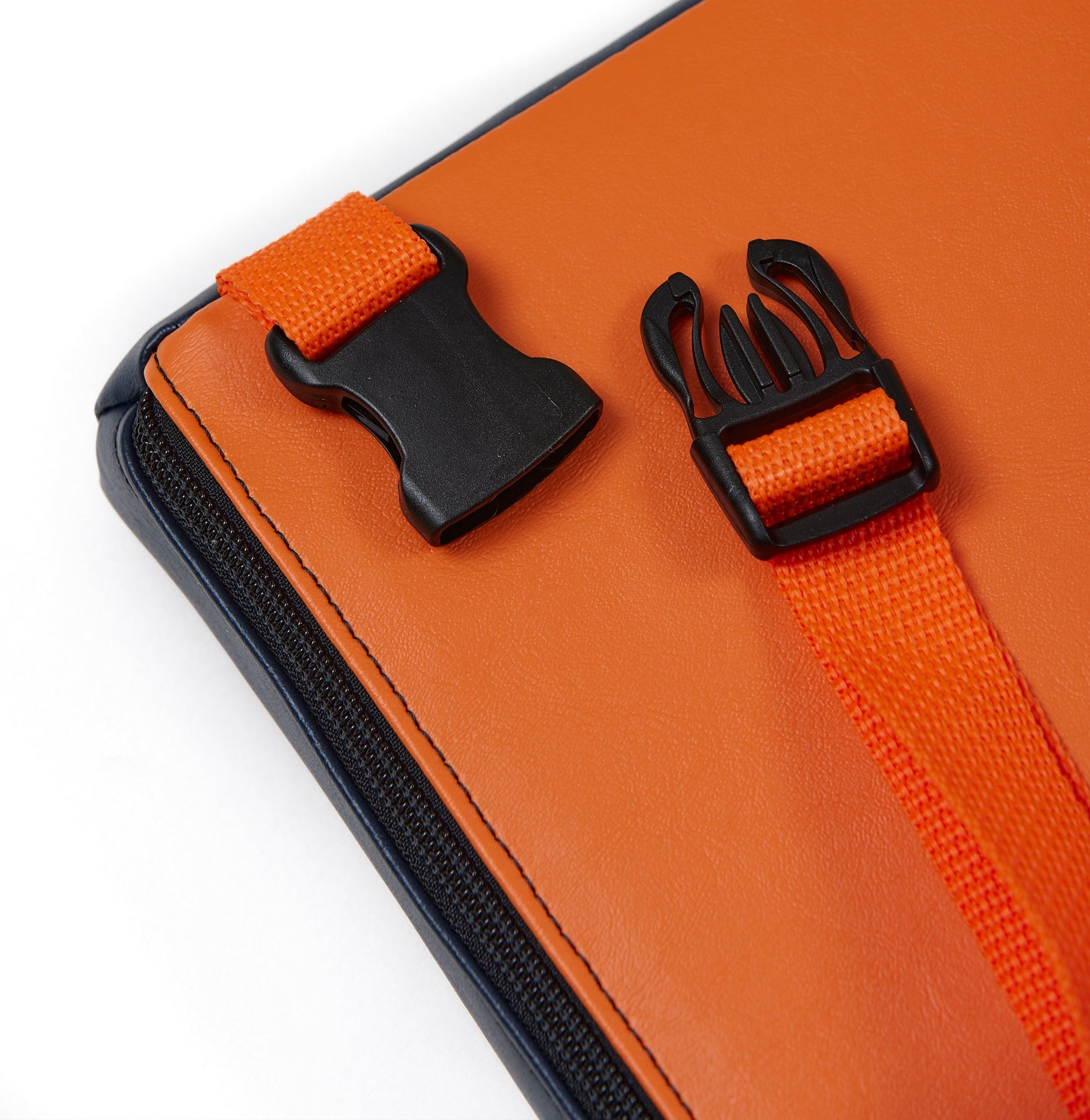 Marine Navy Vinyl / Orange Logo - US-made Hüga heated cushions are the longest-lasting, highest quality, most durable heated cushions you can buy!