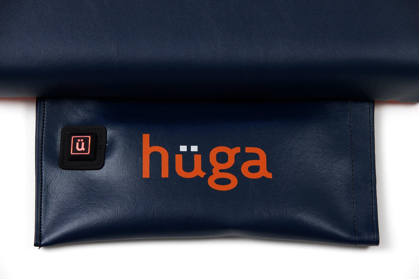 Marine Navy Vinyl / Orange Logo - US-made Hüga heated cushions are the longest-lasting, highest quality, most durable heated cushions you can buy!
