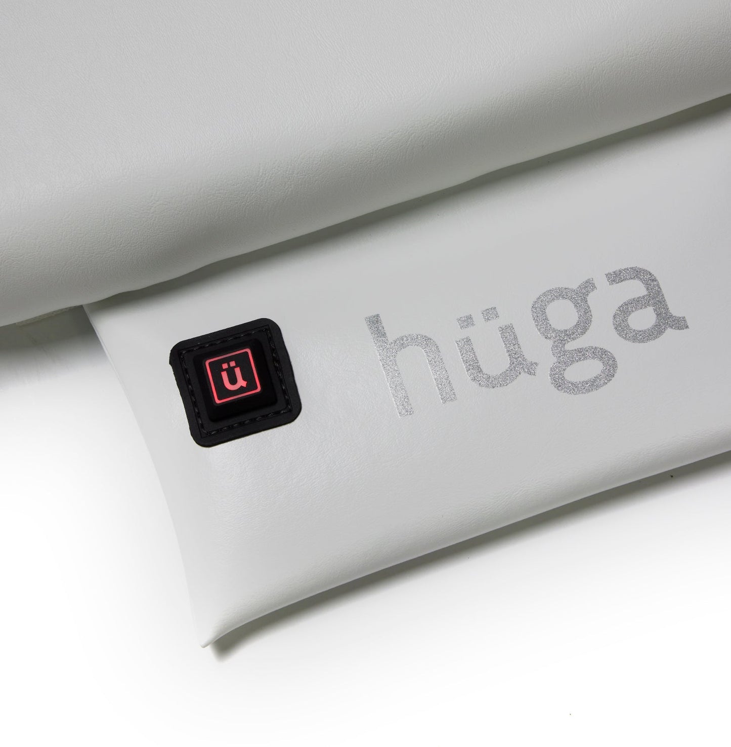 White Wedding Vinyl / Sparkle Grey Logo - US-made Hüga heated cushions are the longest-lasting, highest quality, most durable heated cushions you can buy!