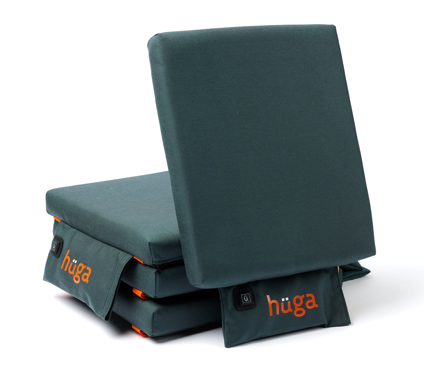 Steel Grey Cordura® / Orange Logo - US-made Hüga heated cushions are the longest-lasting, highest quality, most durable heated cushions you can buy!