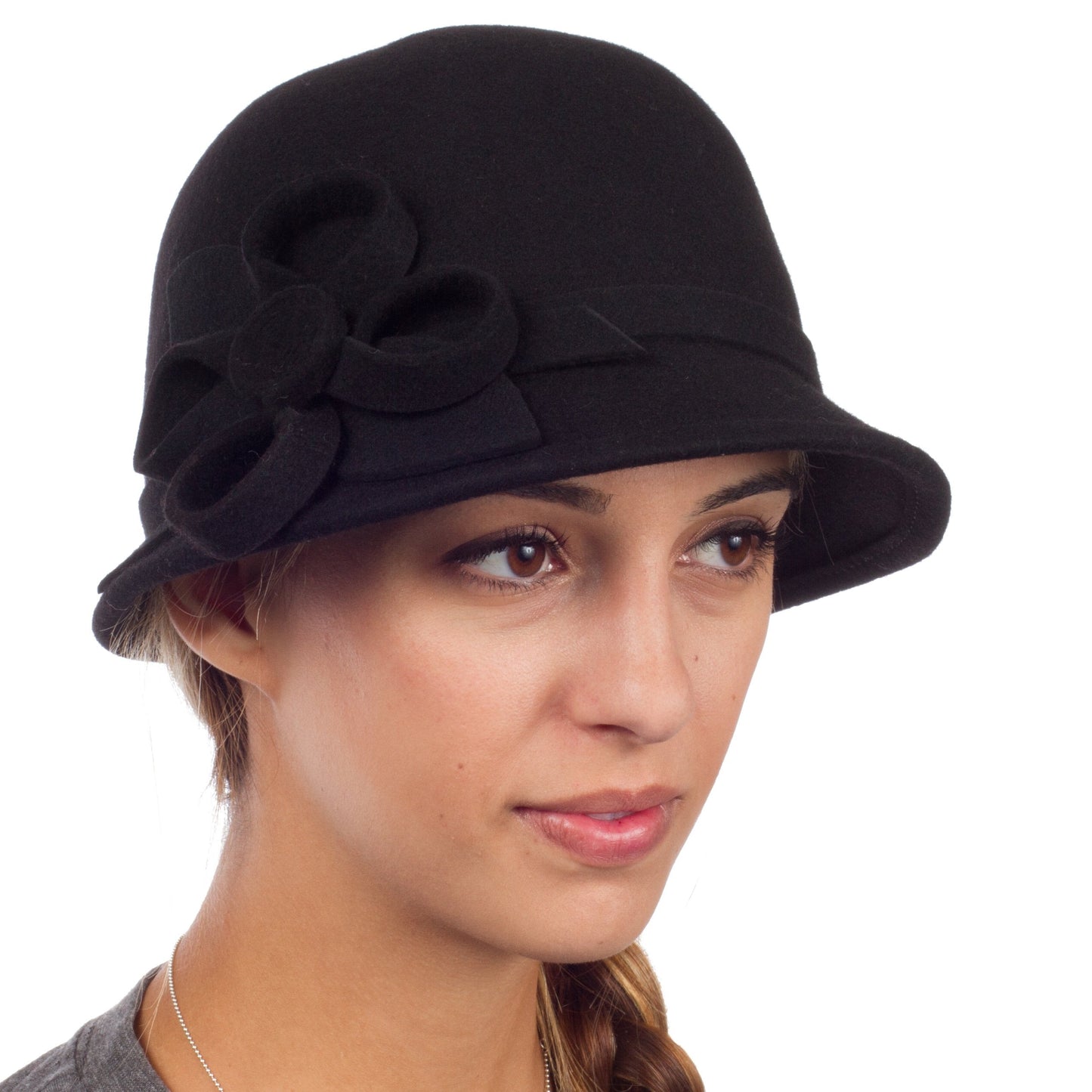 Womens Bernadette Vintage Style 100% Wool Cloche Bucket Winter Hat with Flower Accent - Concordia Style Boutique