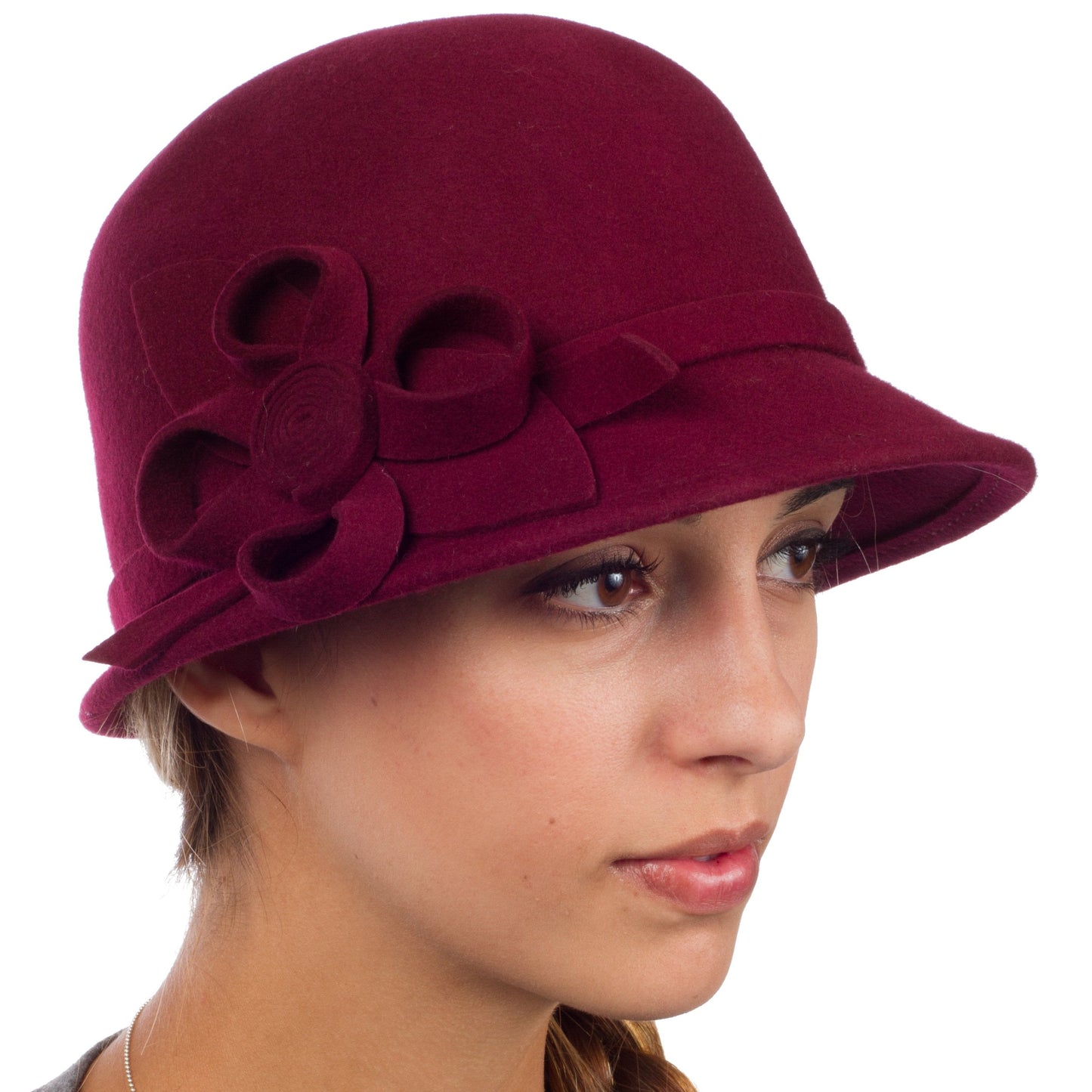 Womens Bernadette Vintage Style 100% Wool Cloche Bucket Winter Hat with Flower Accent - Concordia Style Boutique