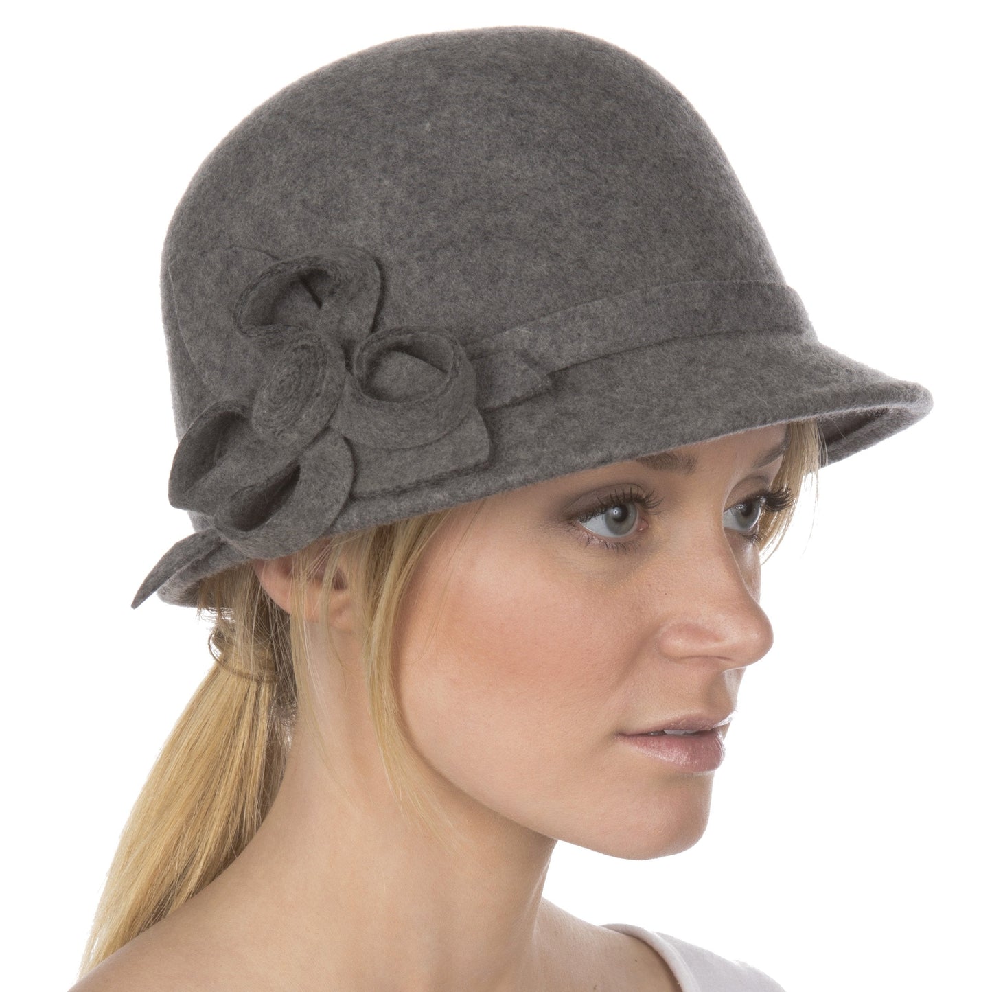 Womens Bernadette Vintage Style 100% Wool Cloche Bucket Winter Hat with Flower Accent - Concordia Style Boutique