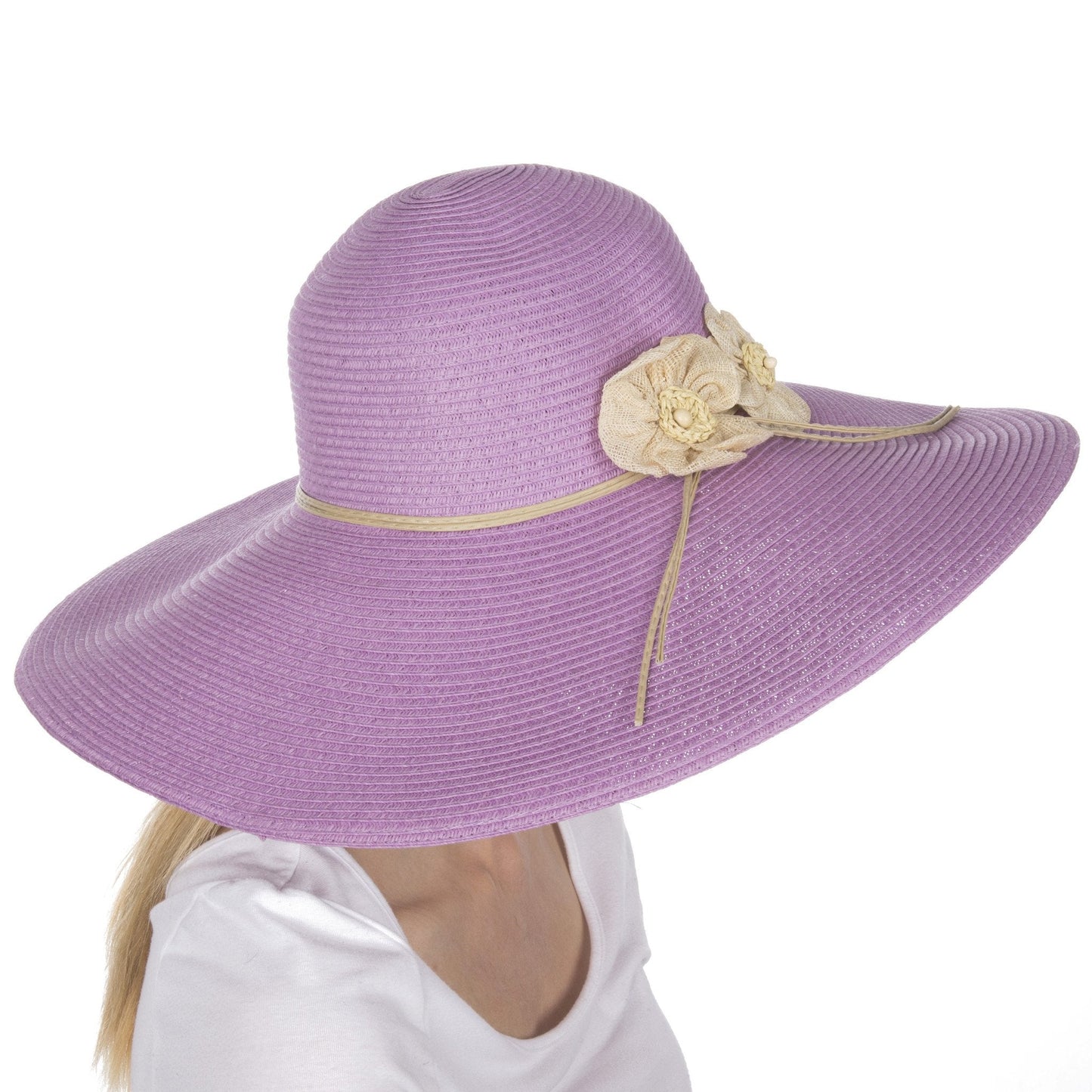 Sakkas Bella UPF 50+ 100% Paper Straw Flower Accent Wide Brim Floppy Hat - Concordia Style Boutique