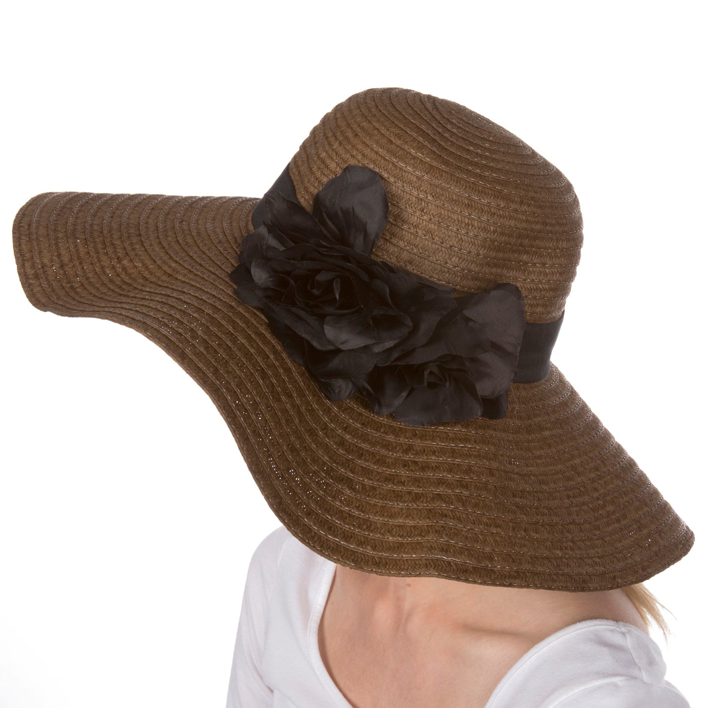Sakkas Daisy UPF 50+ 100% Paper Straw Flower Accent Wide Brim Floppy Hat - Concordia Style Boutique