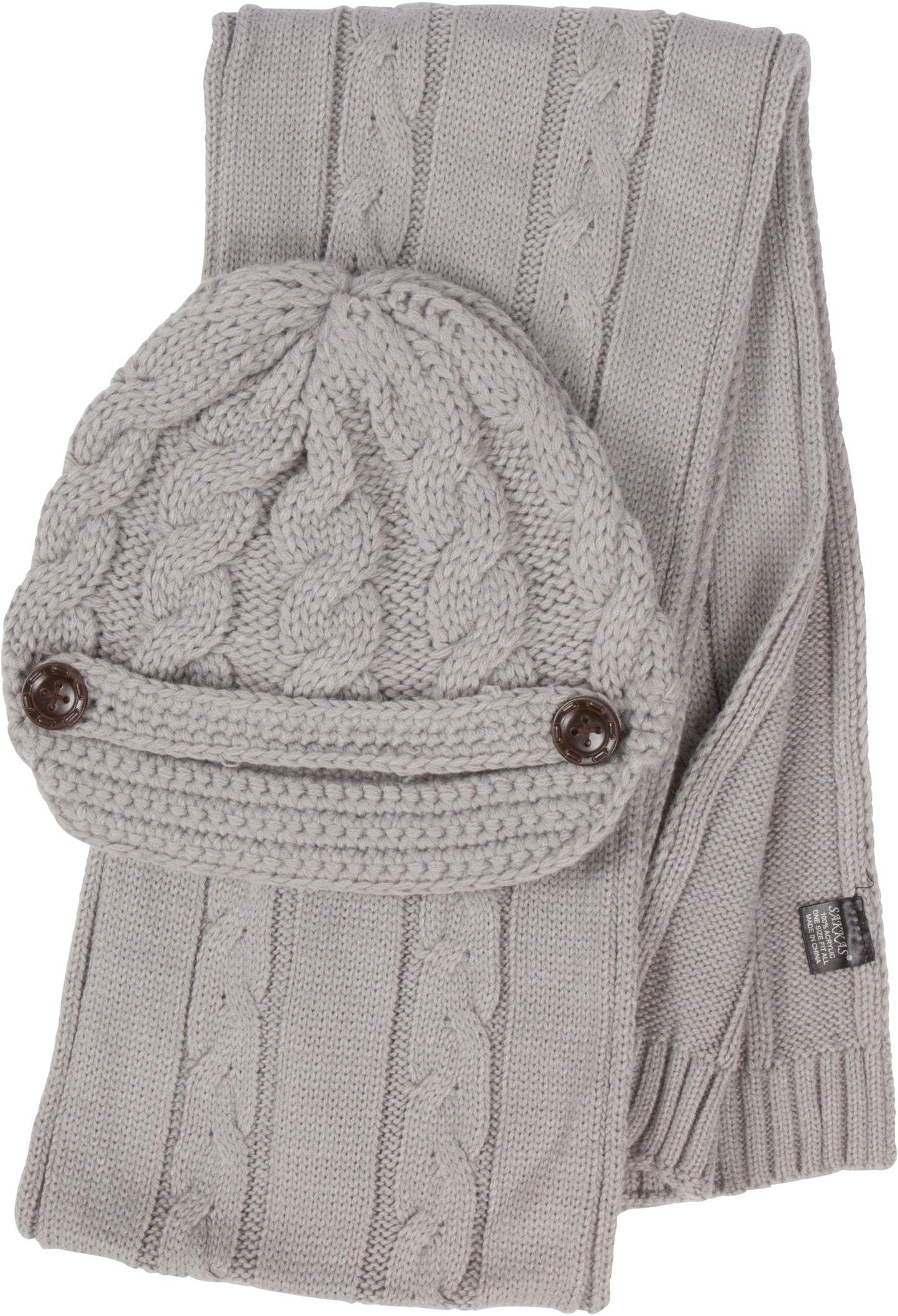 Sakkas Womens 2-piece Cable Knitted Visor Beanie Scarf and Hat Set with Button - Concordia Style Boutique