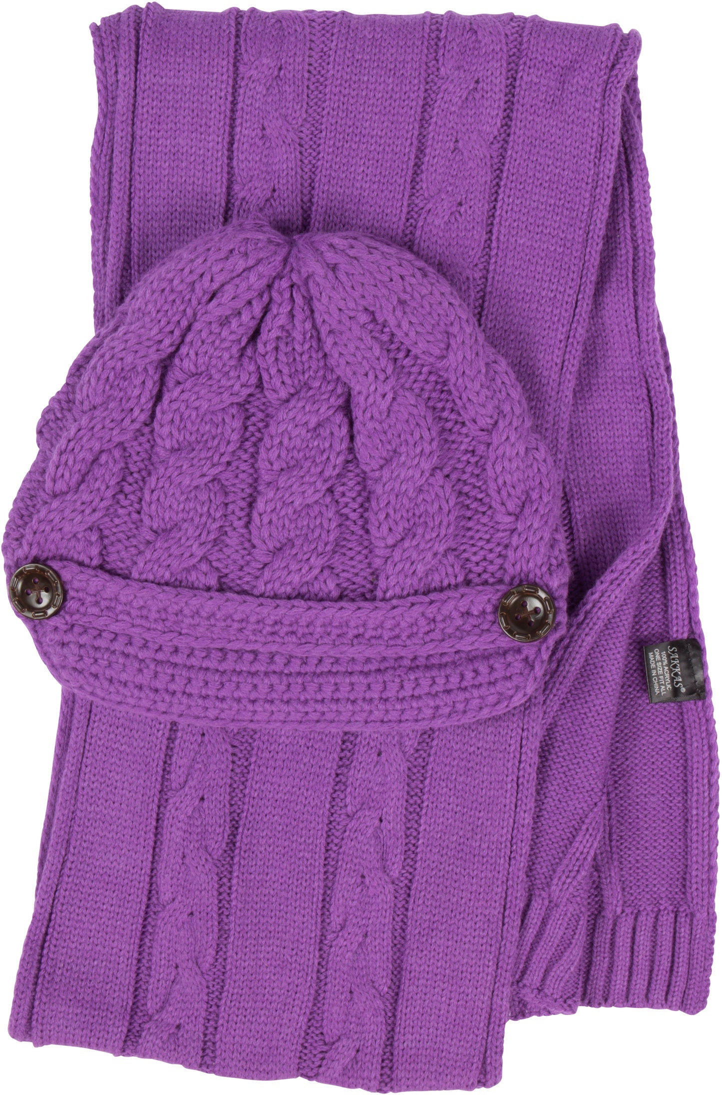 Sakkas Womens 2-piece Cable Knitted Visor Beanie Scarf and Hat Set with Button - Concordia Style Boutique