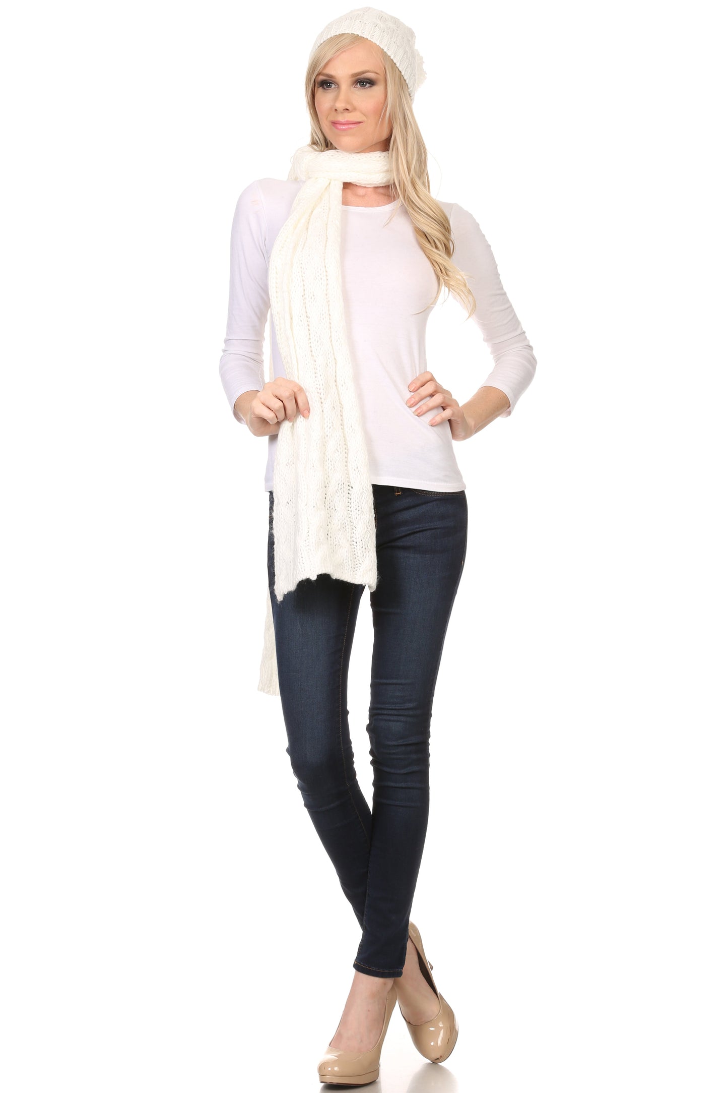 Sakkas Aaric Unisex Cable Knit Pom Pom Bobble Beanie Hat And Scarf Set - Concordia Style Boutique