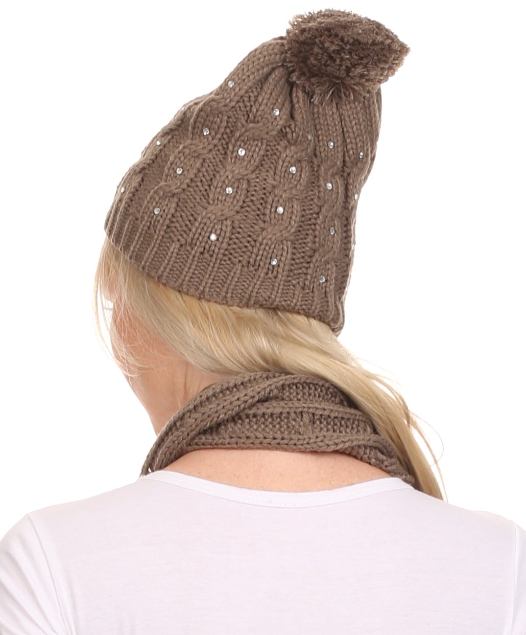 Sakkas Kae Jewel Studded Cable Knit Beanie Hat And Scarf Set - Concordia Style Boutique