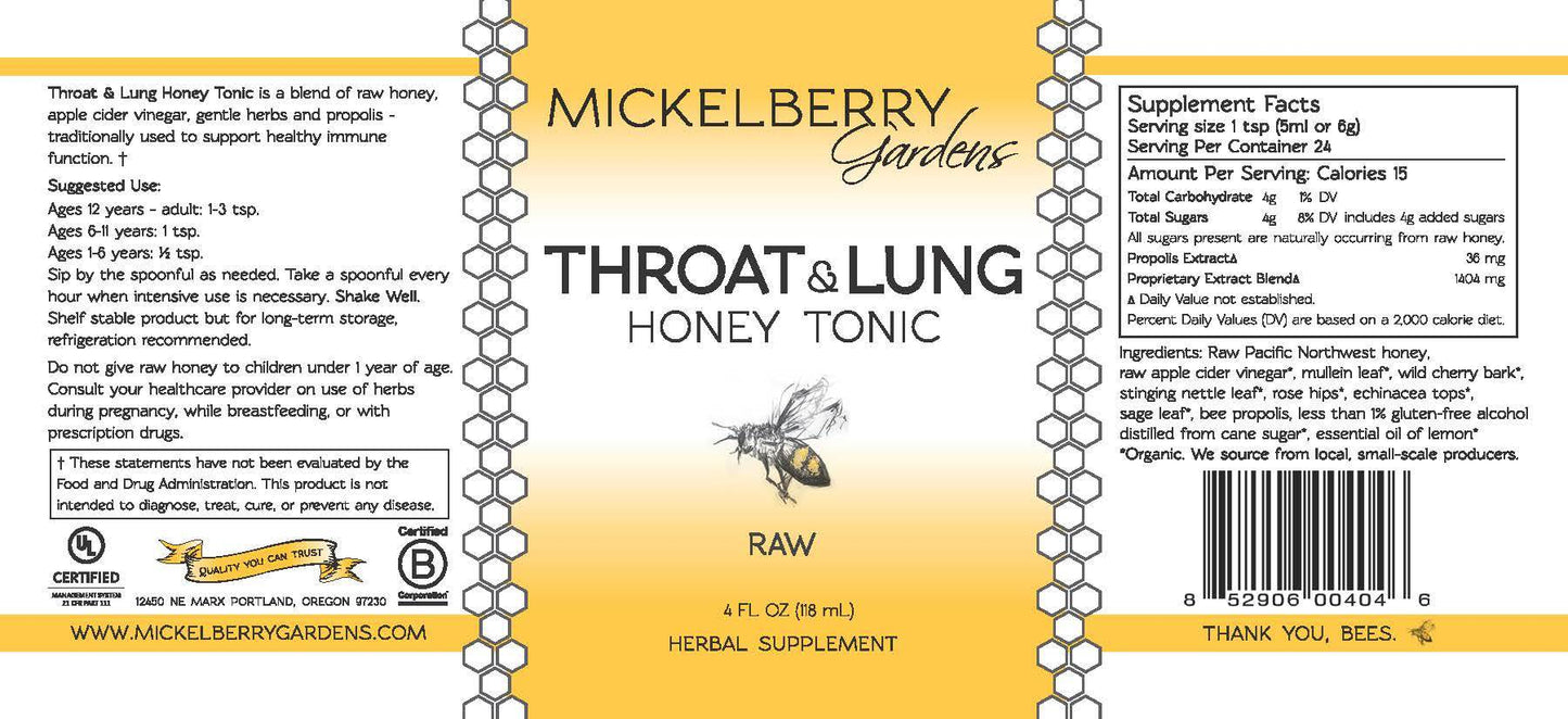 Throat and Lung Honey Tonic - Concordia Style Boutique
