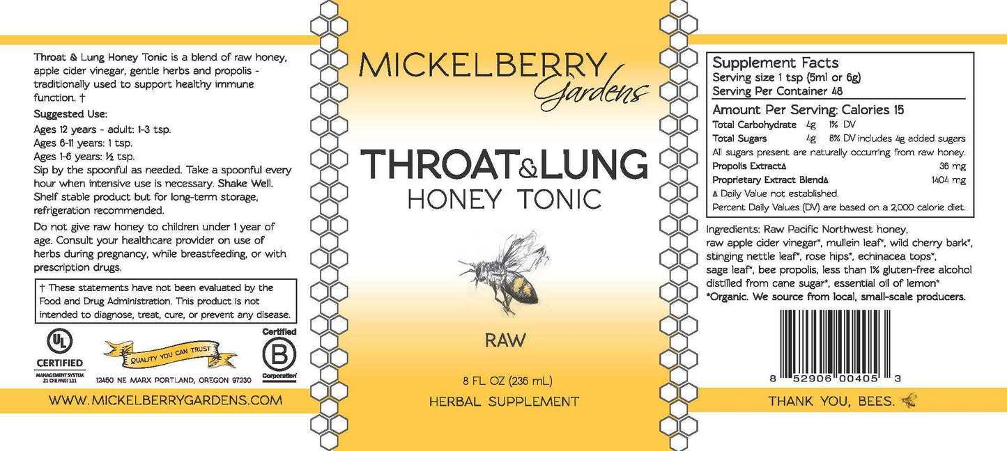 Throat and Lung Honey Tonic - Concordia Style Boutique
