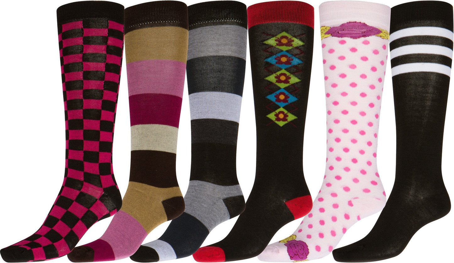 Sakkas Liea Ladies Colorful Unique Pattern / Solid Knee High Socks Assorted 6-Pack - Concordia Style Boutique
