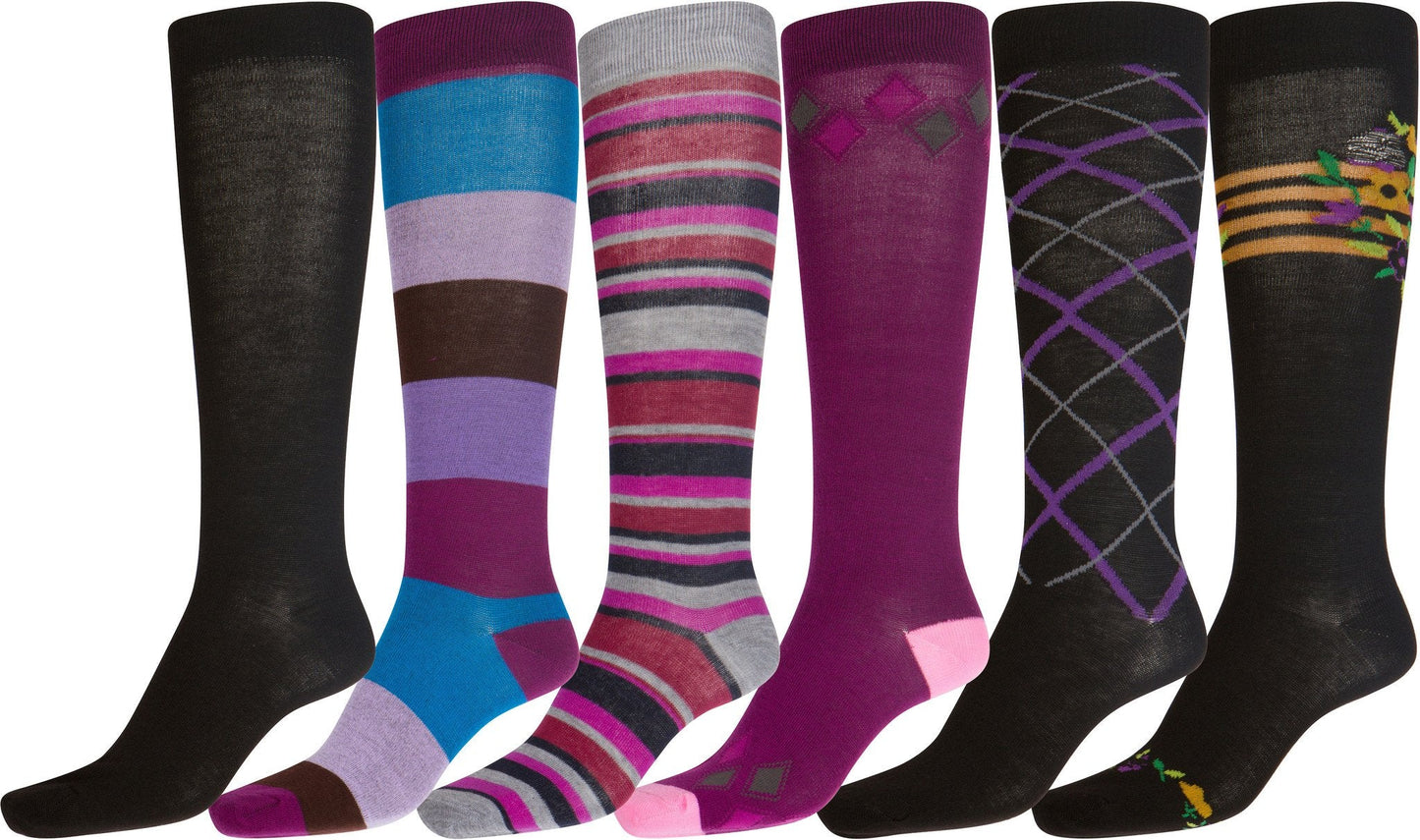 Sakkas Liea Ladies Colorful Unique Pattern / Solid Knee High Socks Assorted 6-Pack - Concordia Style Boutique
