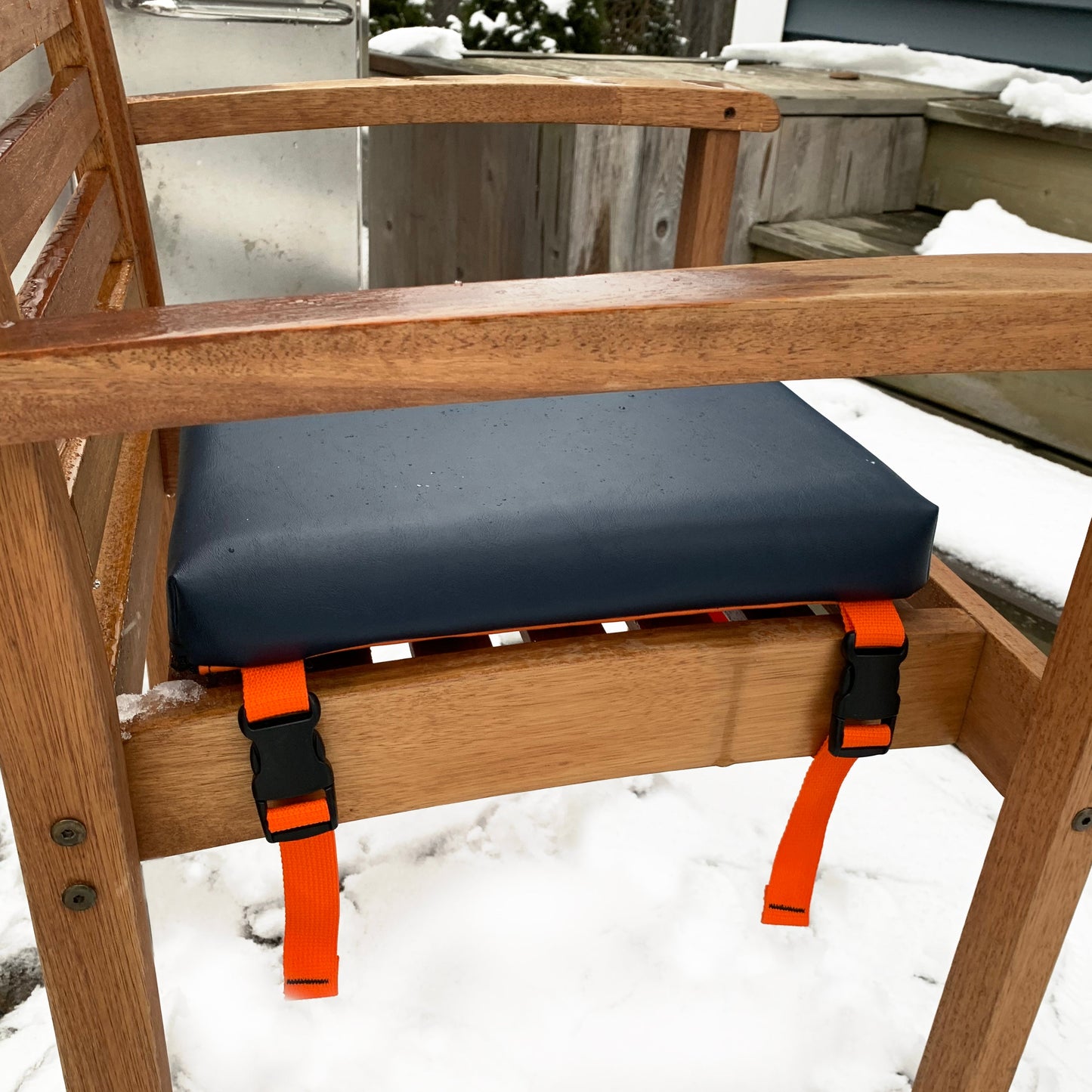 Marine Navy Vinyl / Orange Logo - US-made Hüga heated cushions are the longest-lasting, highest quality, most durable heated cushions you can buy!