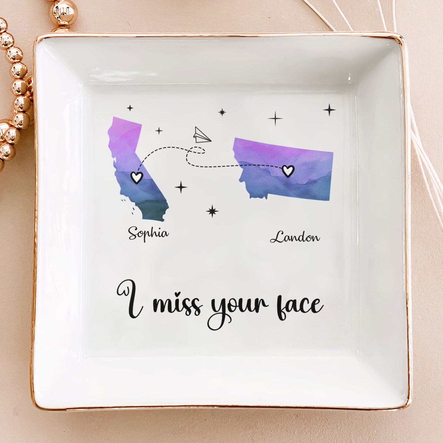 Personalized Jewelry Dish/Tray - "I Miss Your Face" - Custom Multiple States - Personalized Gift - Premium Jewelry Tray from Concordia Style Boutique - Just $35.20! Shop now at Concordia Style Boutique