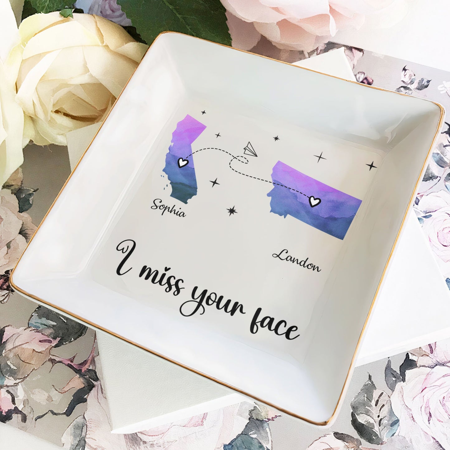 Personalized Jewelry Dish/Tray - "I Miss Your Face" - Custom Multiple States - Personalized Gift - Premium Jewelry Tray from Concordia Style Boutique - Just $35.20! Shop now at Concordia Style Boutique