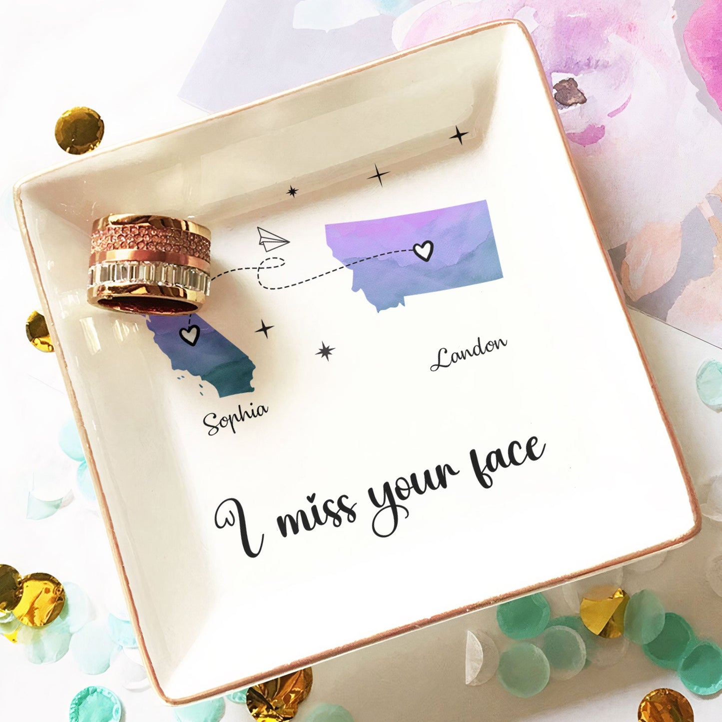 Personalized Jewelry Dish/Tray - "I Miss Your Face" - Custom Multiple States - Personalized Gift - Premium Jewelry Tray from Concordia Style Boutique - Just $35.20! Shop now at Concordia Style Boutique