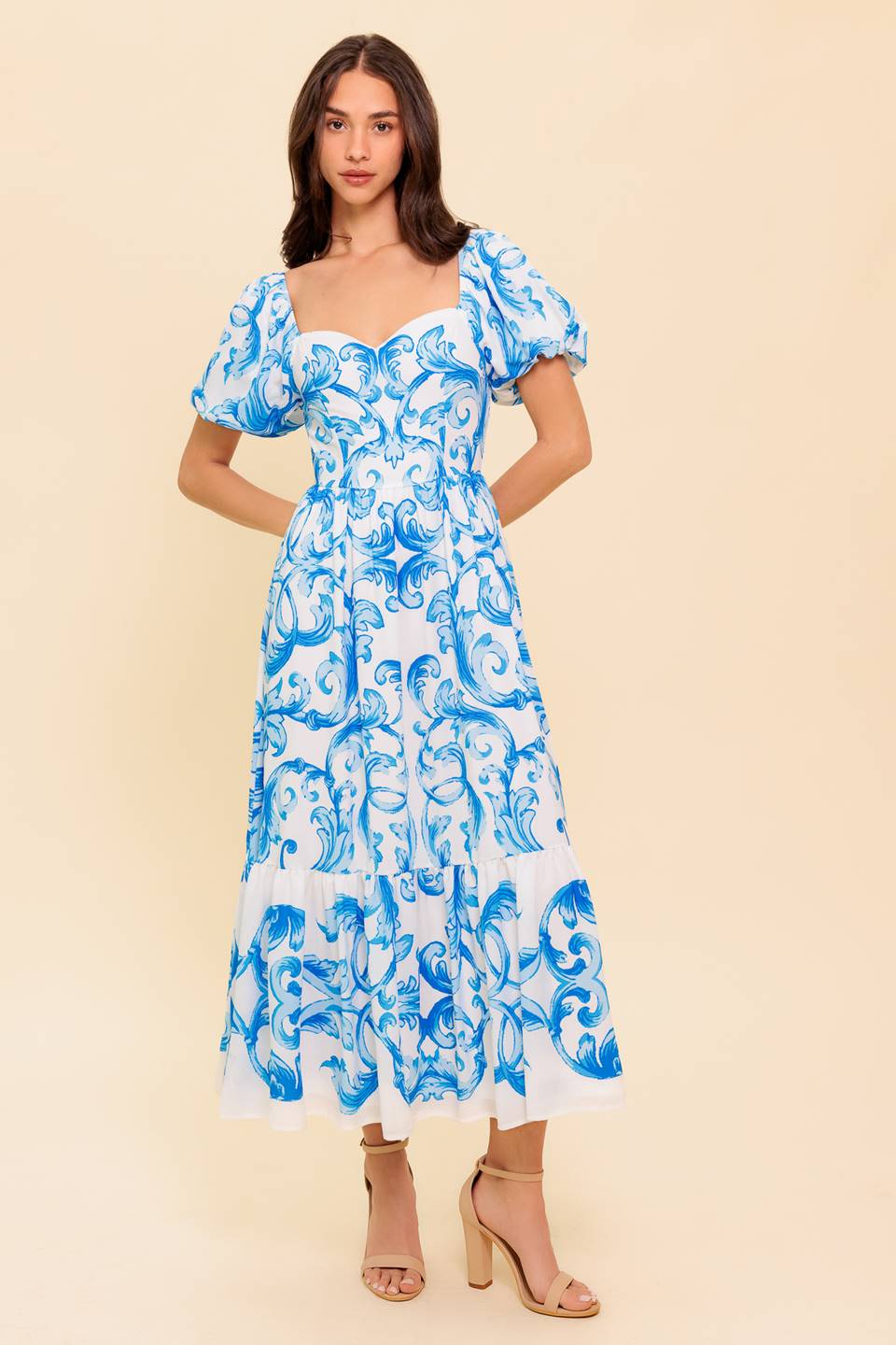 A WORK OF ART BLUE WOVEN MIDI DRESS - Concordia Style Boutique
