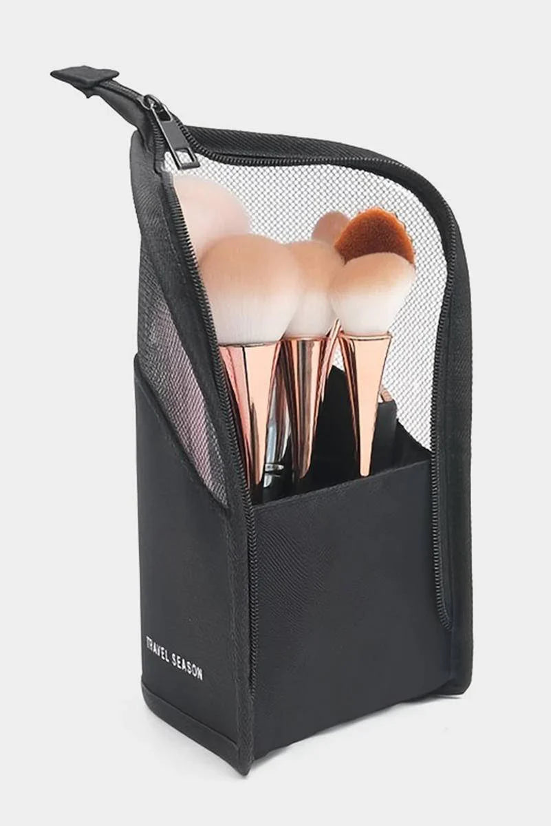 Travel Season Print Zipped Mesh Splicing Cosmetic Bag - Concordia Style Boutique