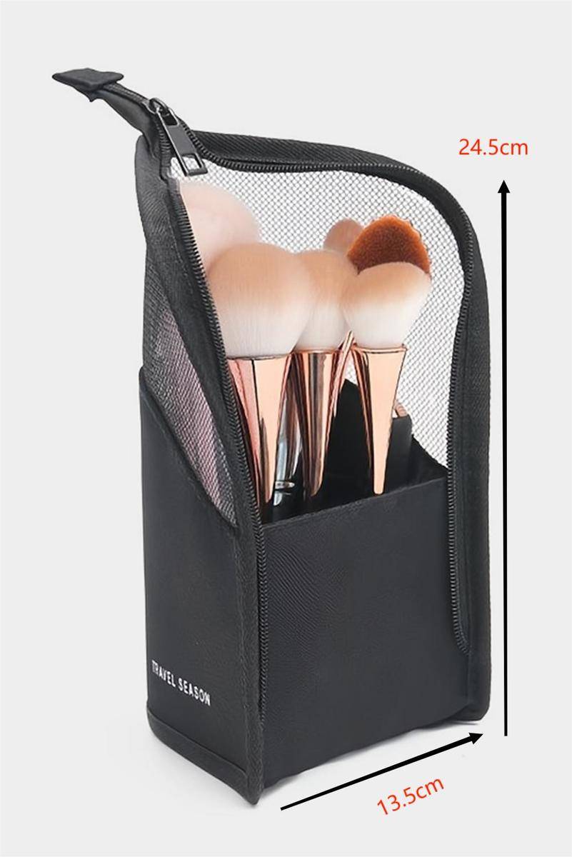 Travel Season Print Zipped Mesh Splicing Cosmetic Bag - Concordia Style Boutique