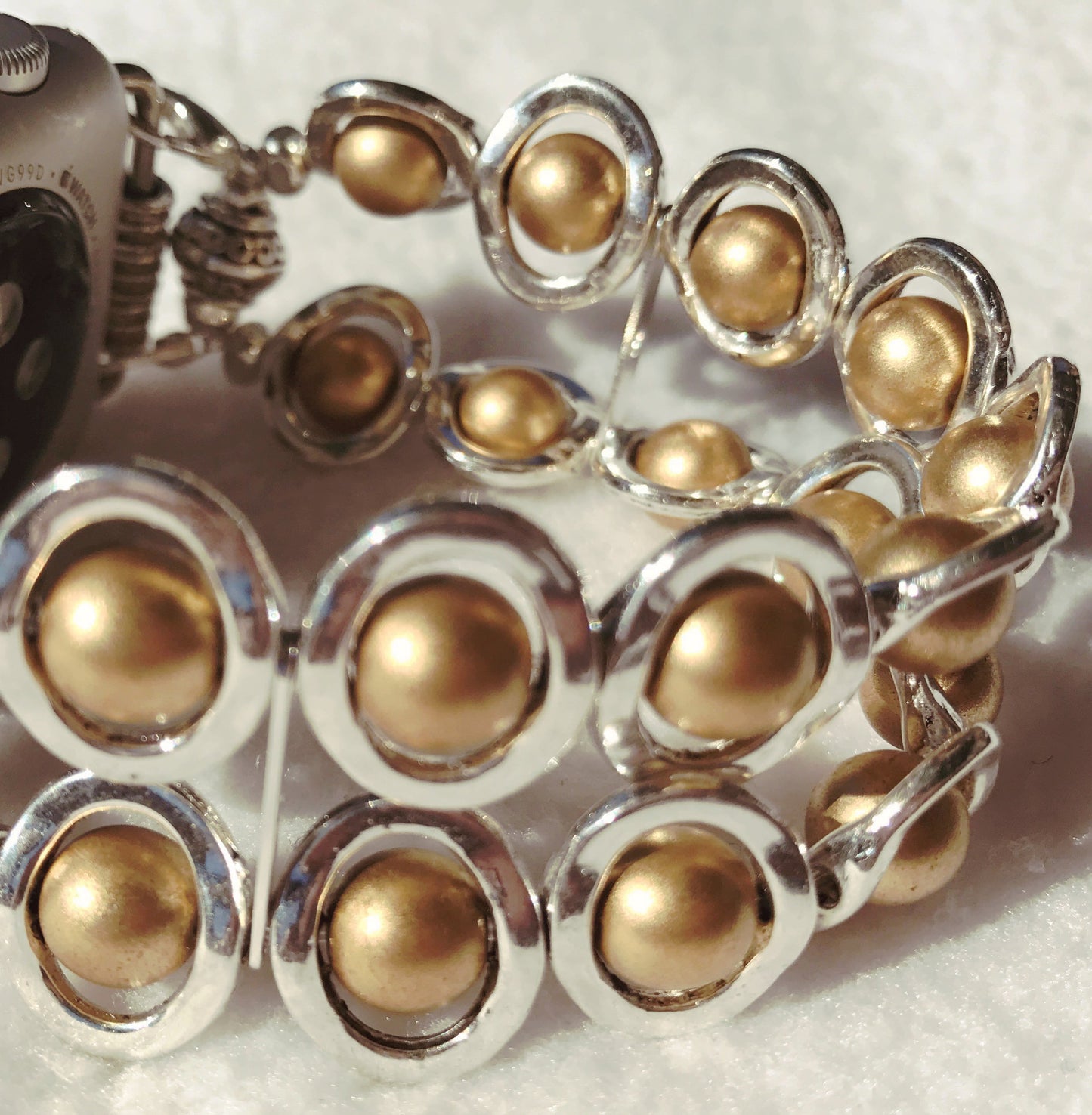 Silver Ovals and Gold Beads Watch Band for Apple Watch