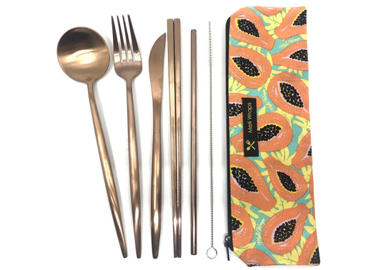 Meli Wraps Reusable Cutlery Set- Tropical Papaya - Concordia Style Boutique