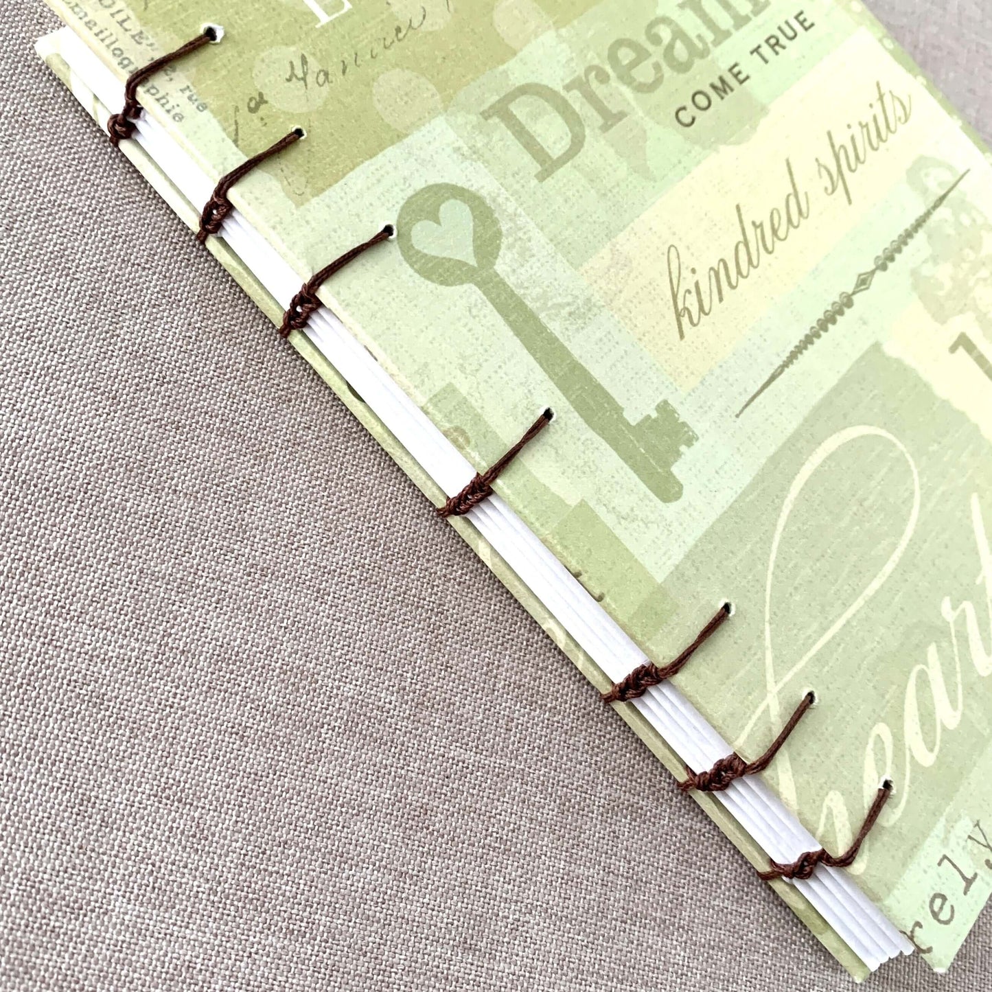Green Inspirational Words - A6 - Dot Grid - Coptic Bound - Fountain Pen Notebook - Handmade Journal