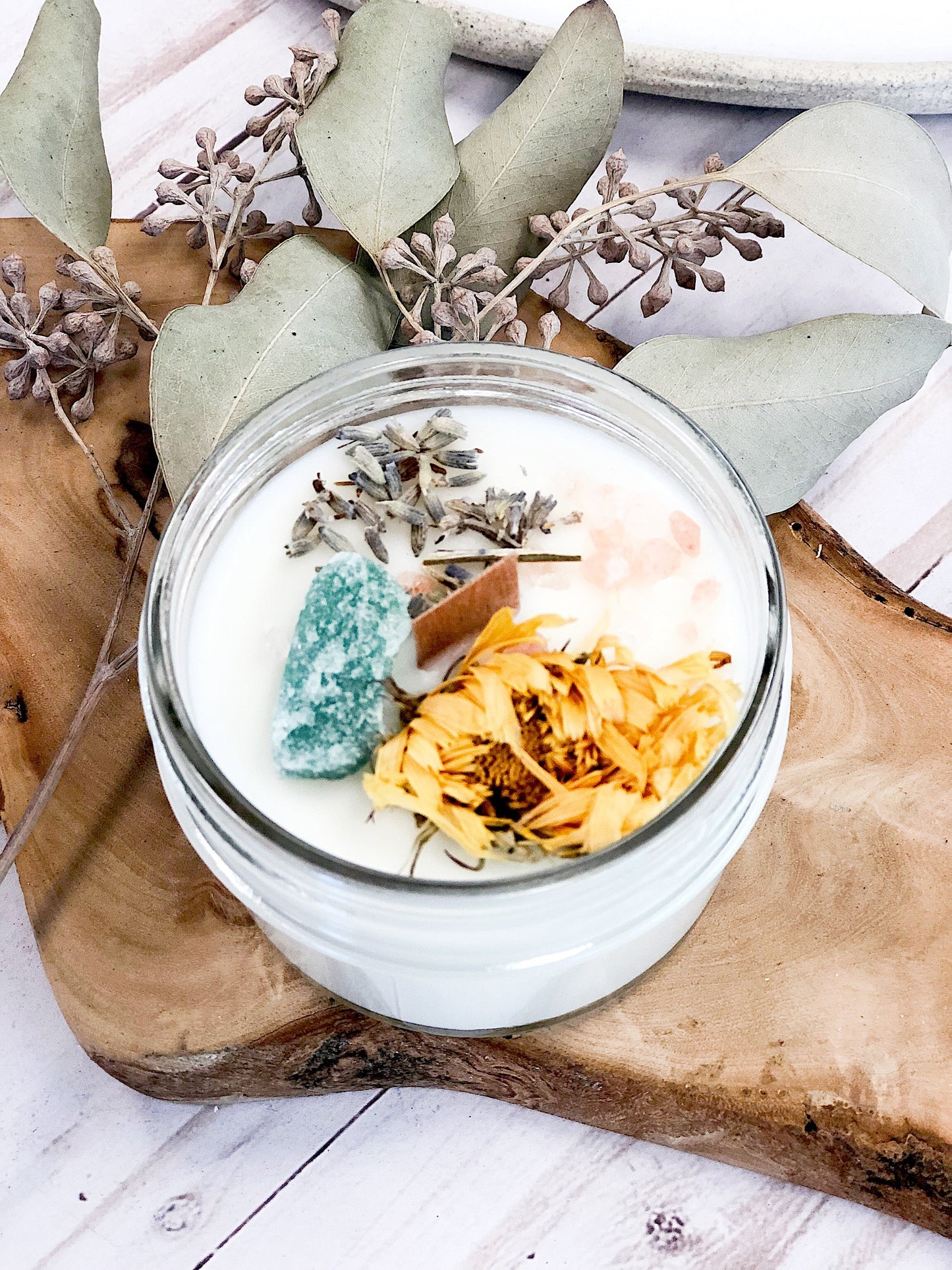 Blessings Candle / Intention Candle / Good Luck / Soy Handpoured Candle/ Candle with Crystals / Botanical Candle / Essential Oil Candle - Concordia Style Boutique