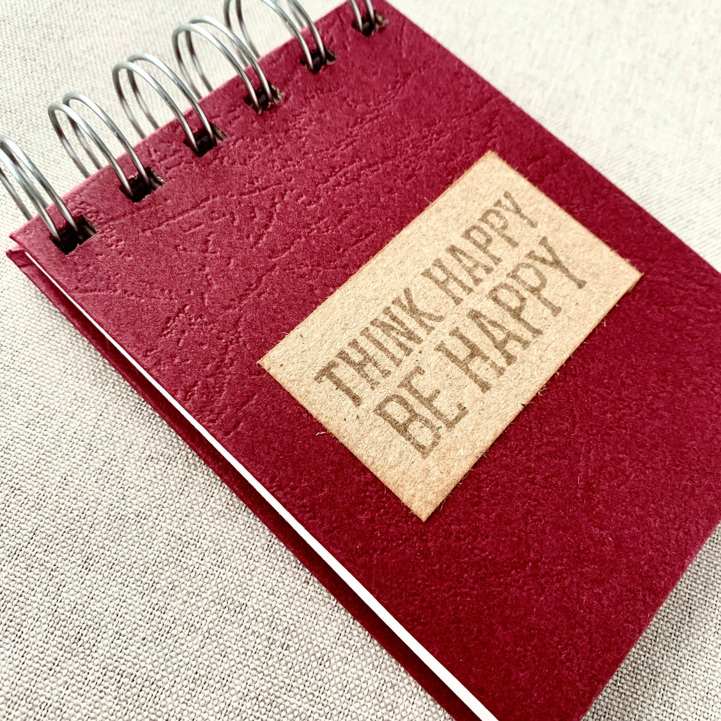 Think Happy Be Happy - Memo - Blank - Spiral Bound - Fountain Pen Notebook - Handmade Journal
