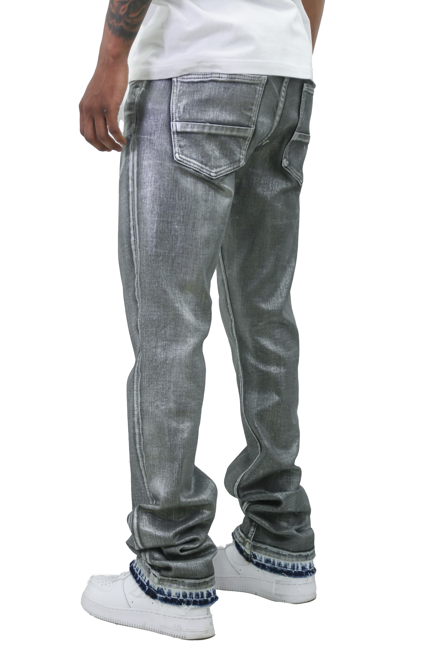 METALLIC PRINTED STACKED JEANS