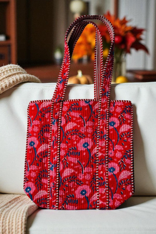 Scarlet Blooms Floral Tote Bag
