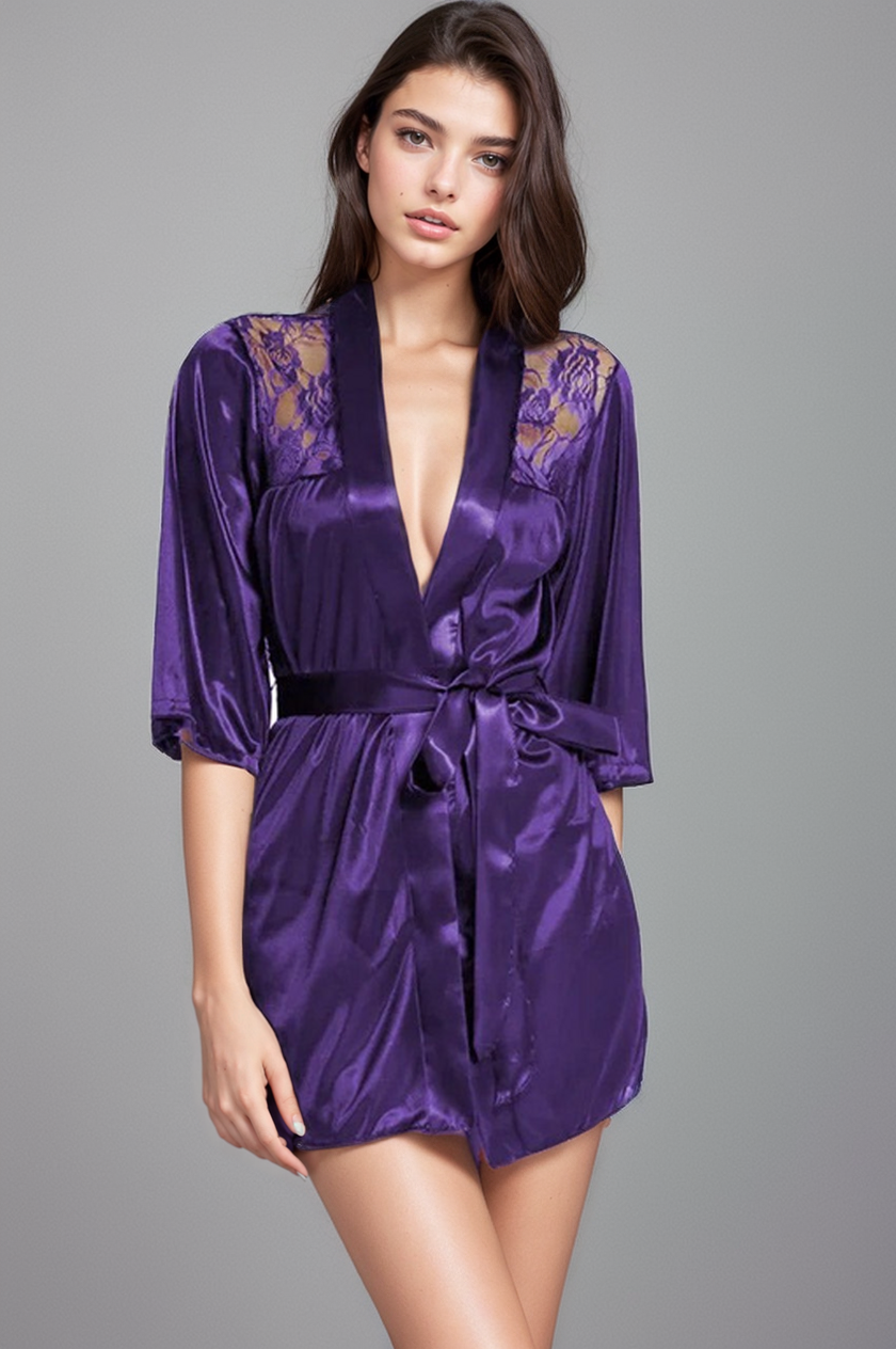 Satin Robe with Lace - Concordia Style Boutique