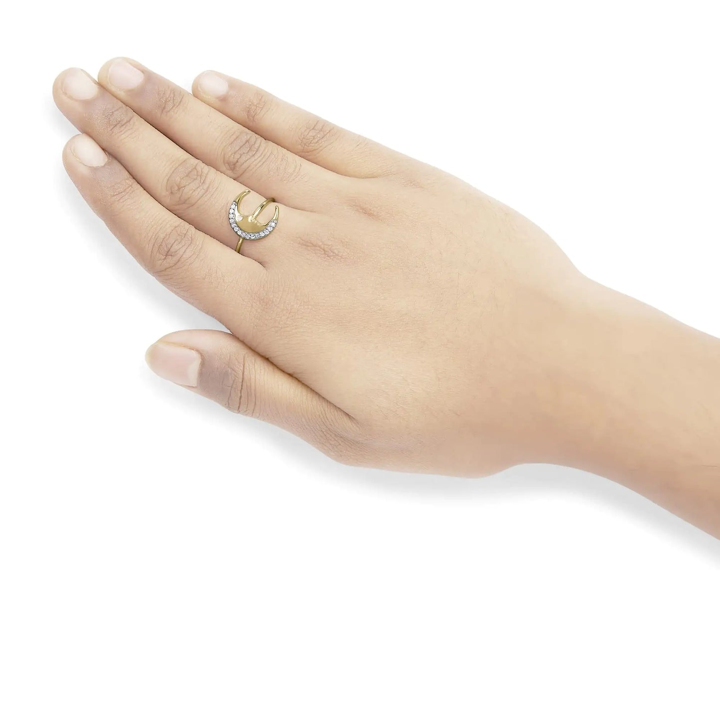 *2 Left* 10K Yellow Gold 1/10 Cttw Diamond Crescent Moon Ring (I-J Color, I1-I2 Clarity) - Concordia Style Boutique