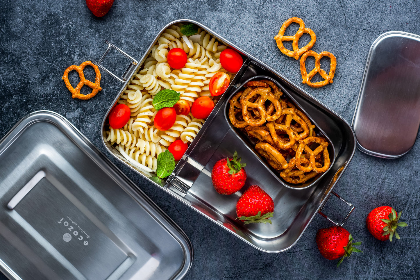 Stainless Steel Lunch Box, 2 Compartment Leak Proof, 50 Oz with Removable Divider - Concordia Style Boutique