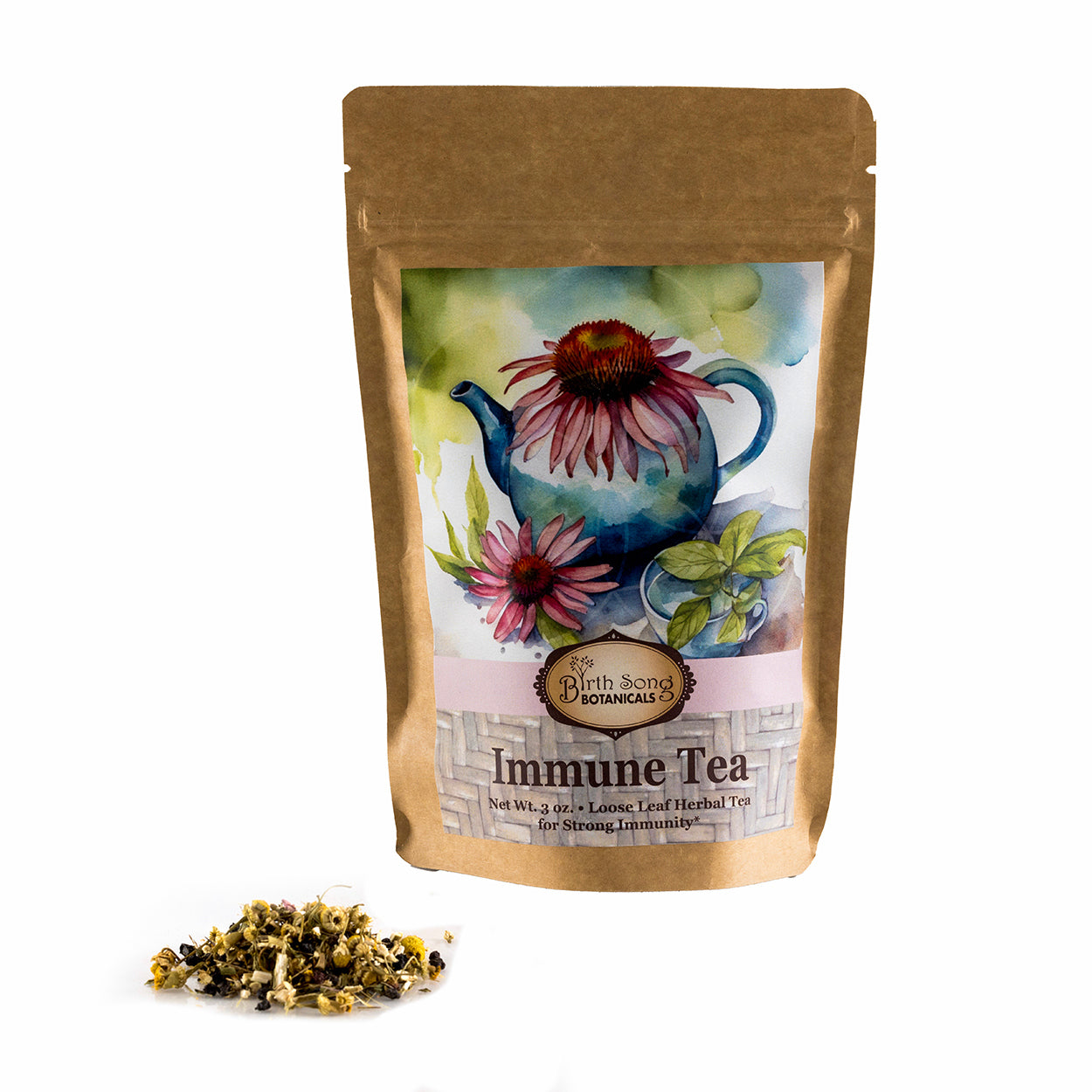 Herbal Immune Tea For Cold Season Support with Echinacea and Elderberry for Immune and Respiratory Support*, Caffeine Free, Loose Leaf 3 oz. - Concordia Style Boutique