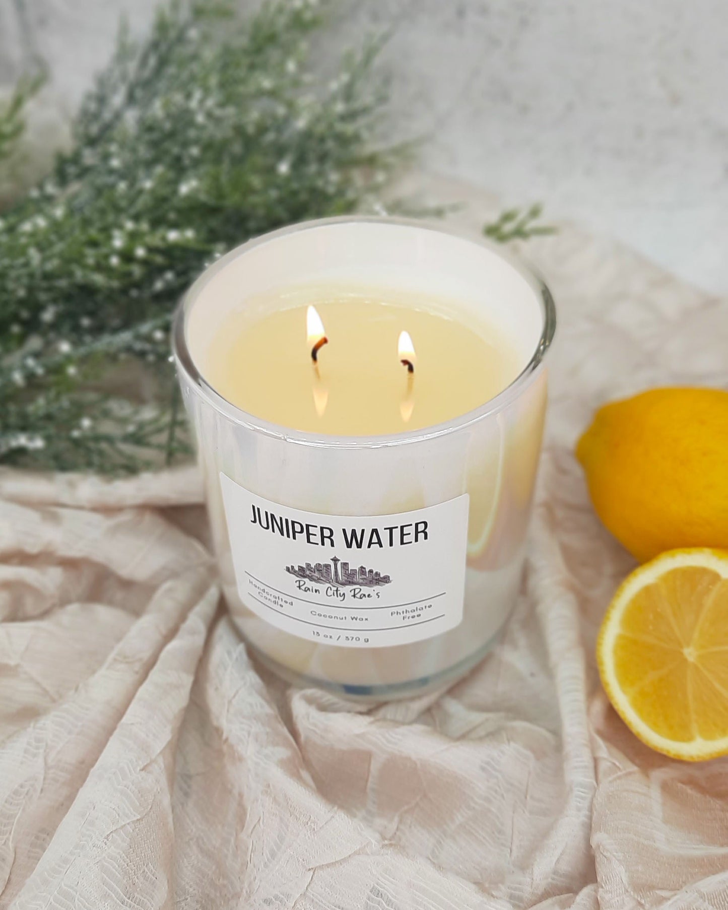 Juniper Water 13 oz Luxury Candle | Iridescent White