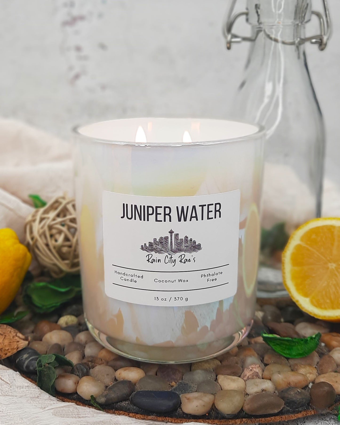 Juniper Water 13 oz Luxury Candle | Iridescent White