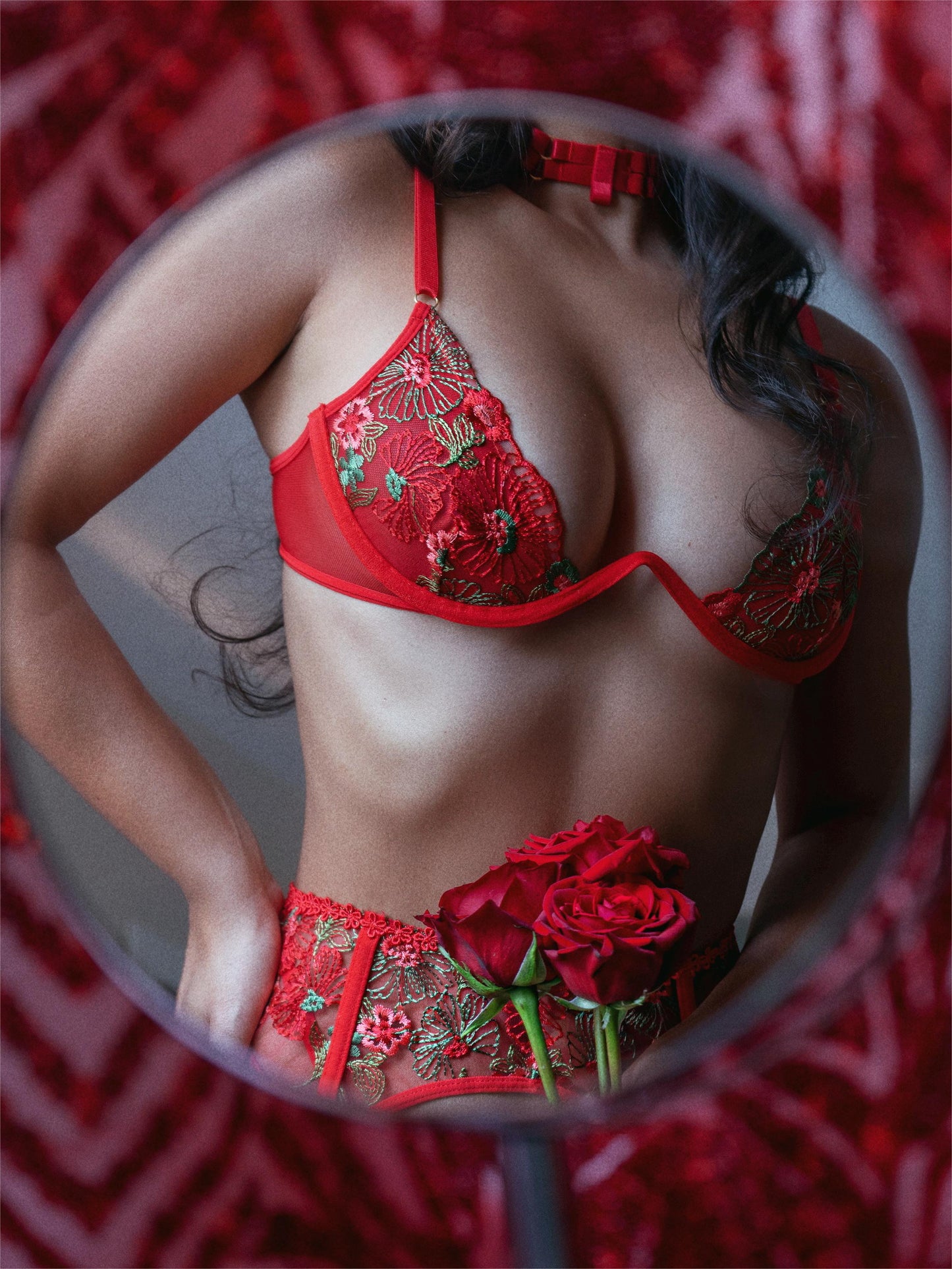 Red Flowers Mesh Sheer Lingerie Set - Concordia Style Boutique