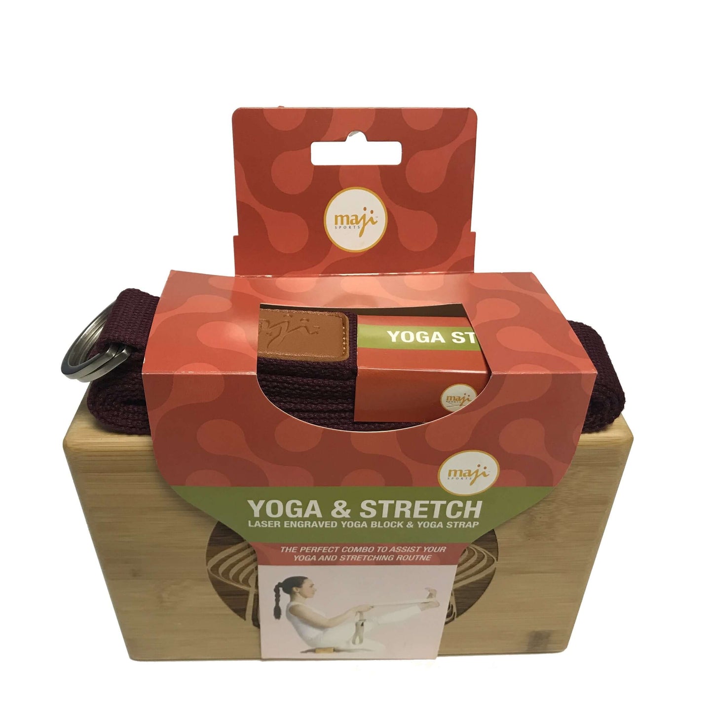 Laser Engraved Bamboo Yoga Block & Strap Combo - Circle Design