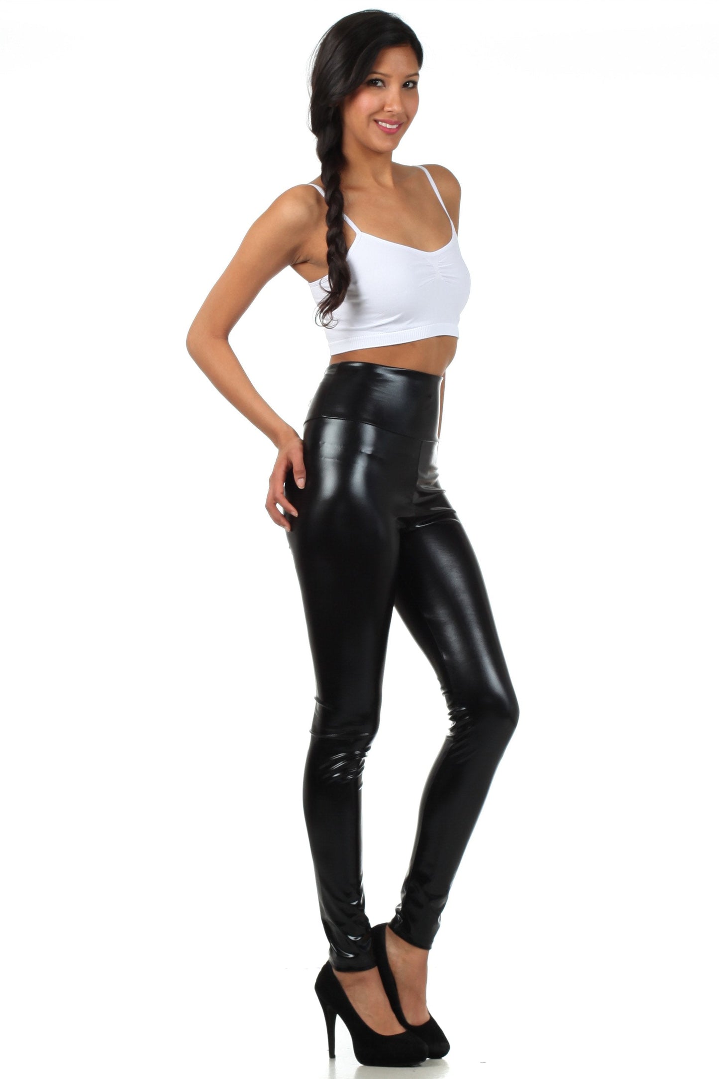 Sakkas Shiny Liquid Metallic High Waist Stretch Leggings - Made in USA - Concordia Style Boutique
