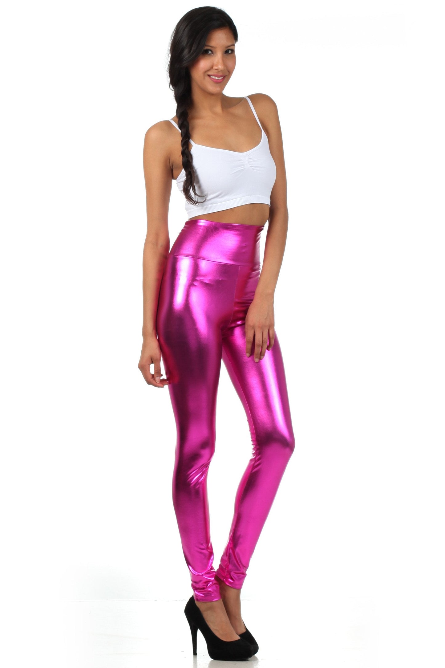 Sakkas Shiny Liquid Metallic High Waist Stretch Leggings - Made in USA - Concordia Style Boutique