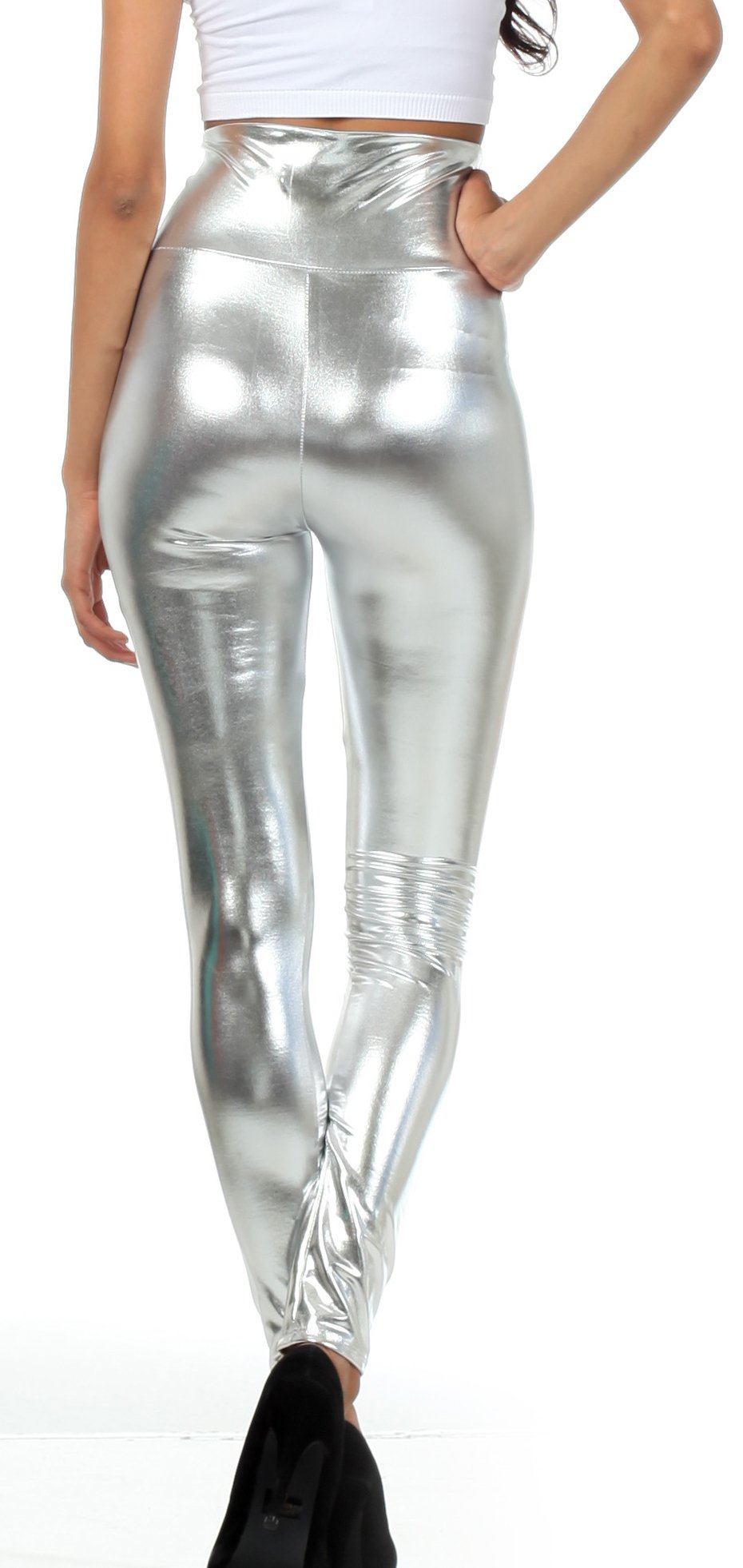 Sakkas Shiny Liquid Metallic High Waist Stretch Leggings - Made in USA - Concordia Style Boutique