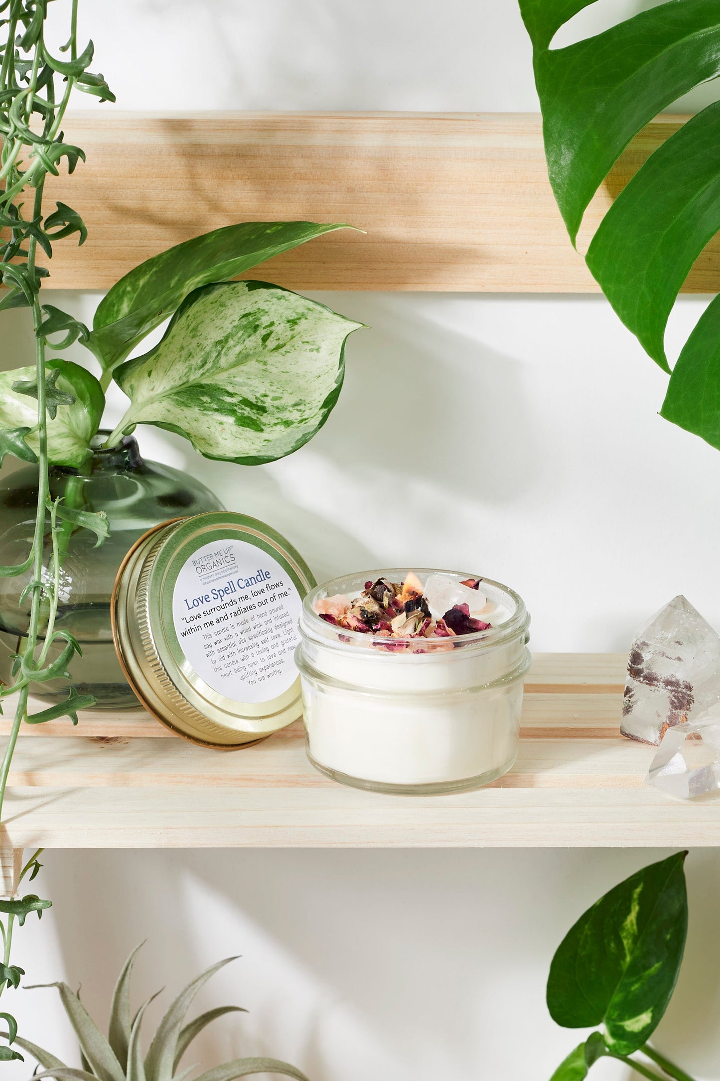 Love Spell / Intention Candle/ Ritual Candle / Love and Light / Rose Quartz / Crystal Candle - Concordia Style Boutique
