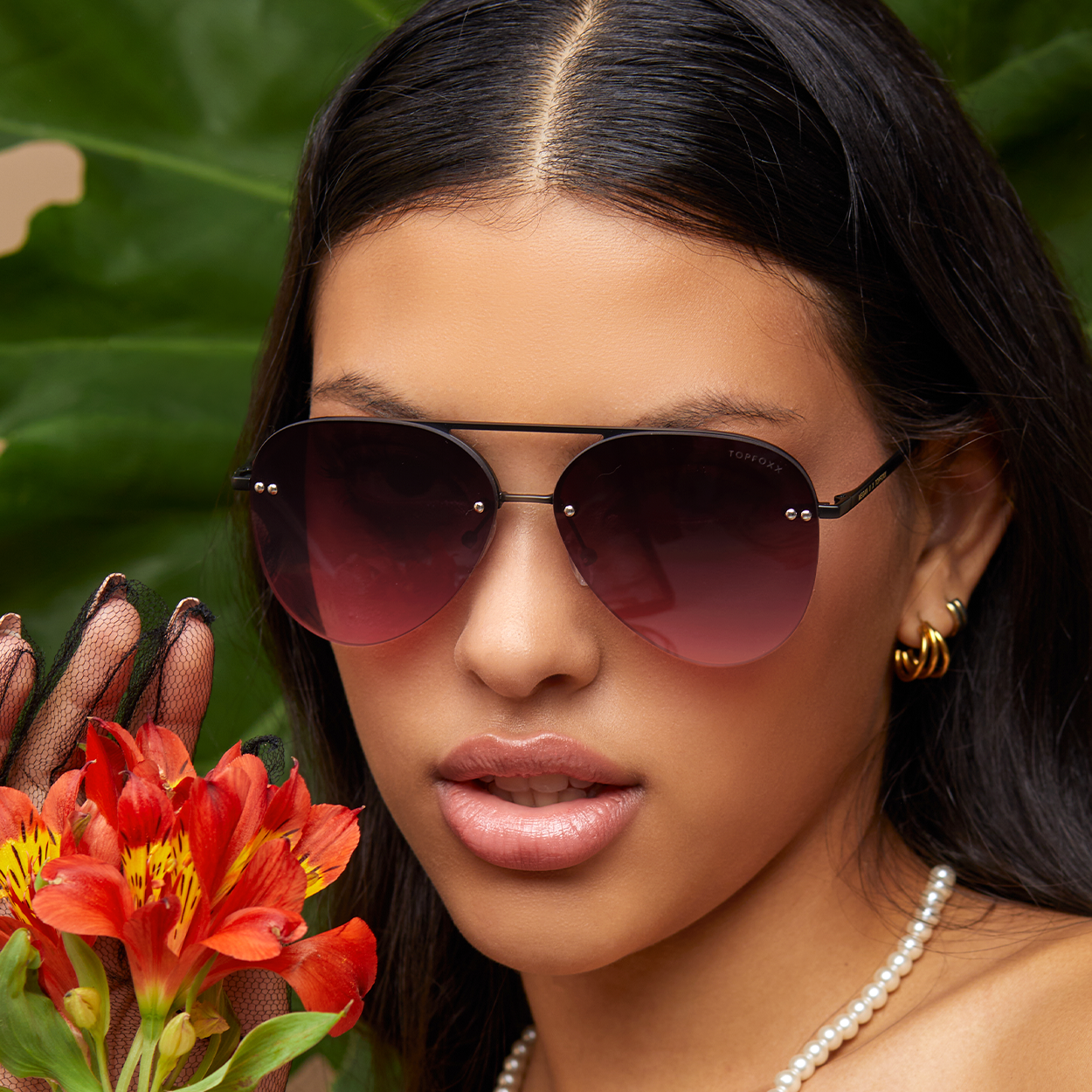 Smaller Megan 2 - Ruby Metal Aviator Sunglasses - Concordia Style Boutique