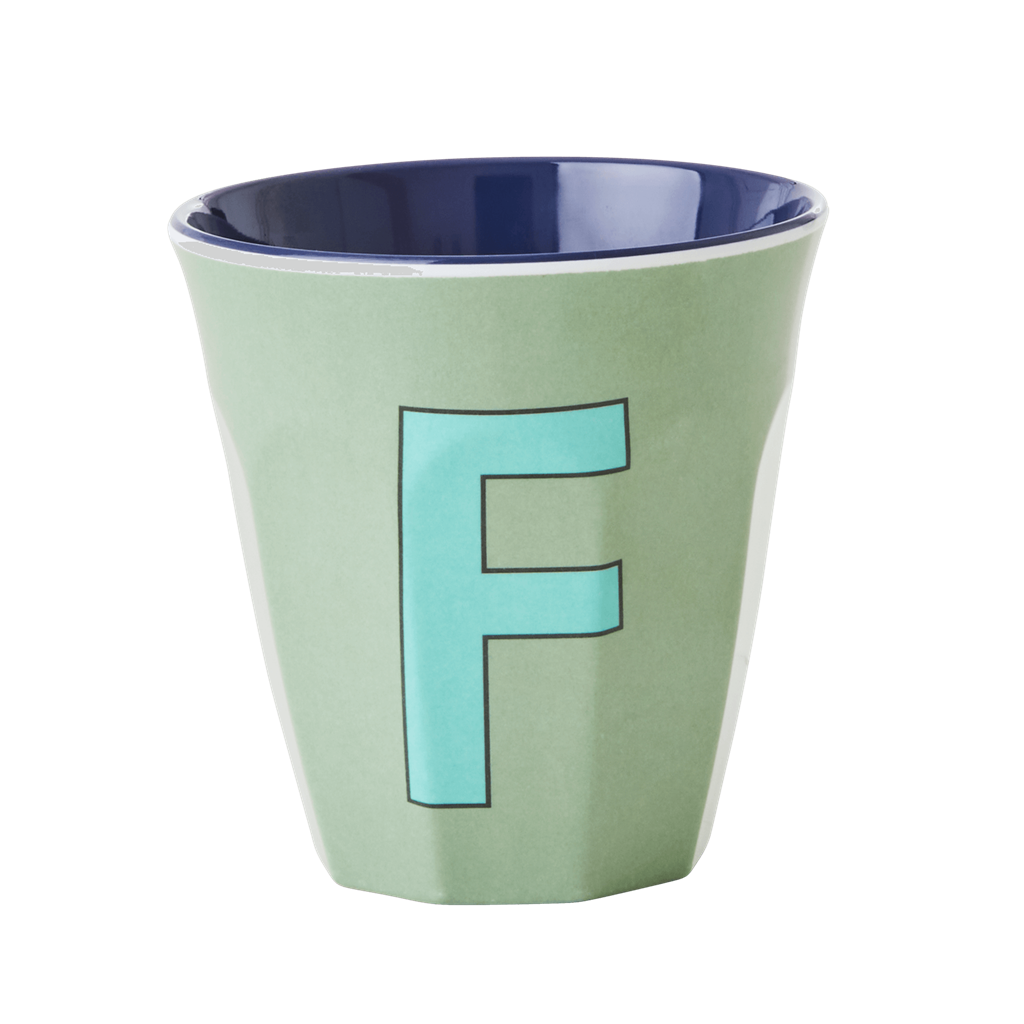 Melamine Cup - Medium with Alphabet in Bluish Colors | Letter F