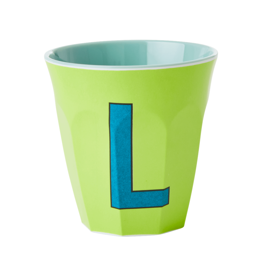 Melamine Cup - Medium with Alphabet in Bluish Colors | Letter L