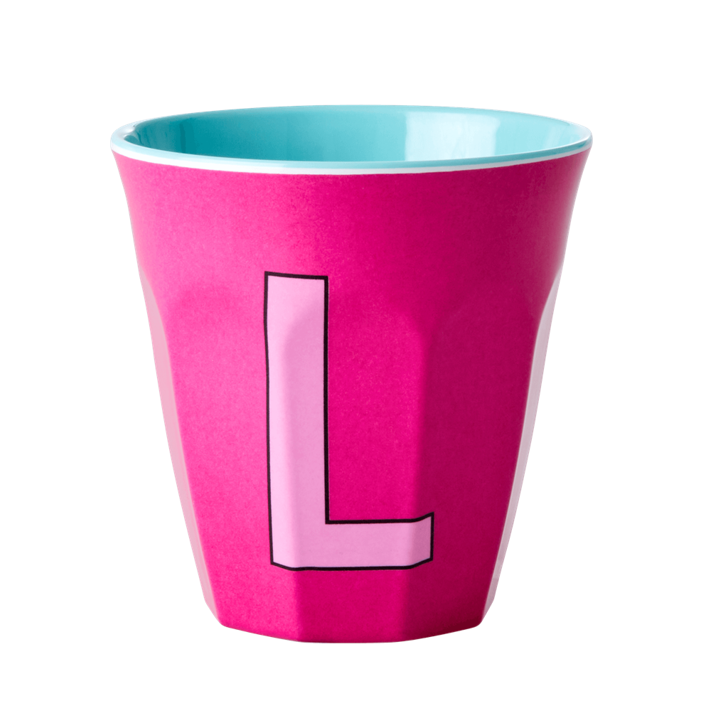 Two Melamine Cups - Medium with Alphabet in Pinkish Colors | Letter L