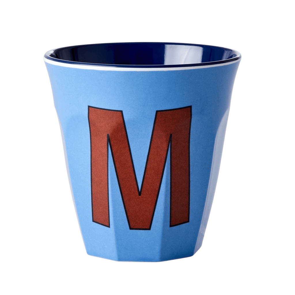 Melamine Cup - Medium with Alphabet in Bluish Colors | Letter M