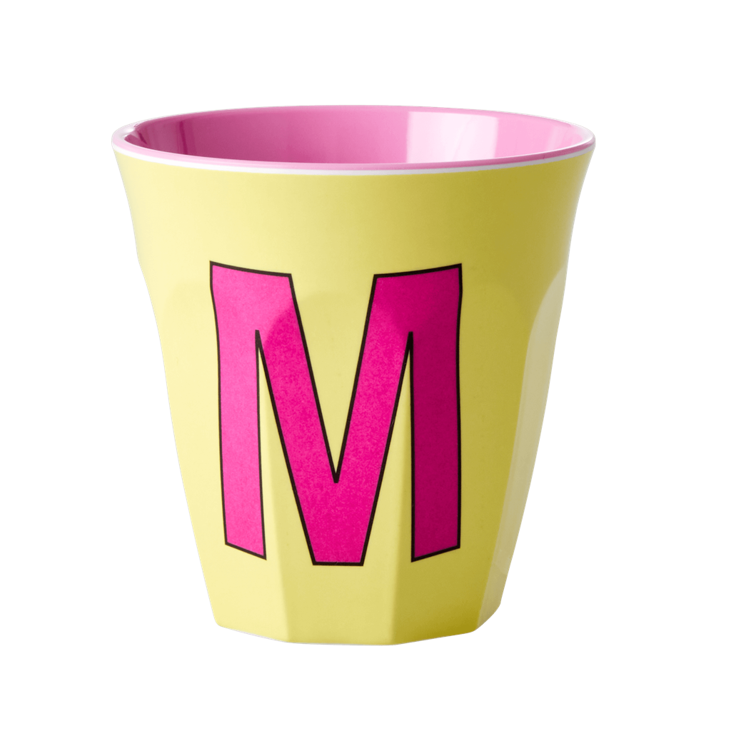 Melamine Cup - Medium with Alphabet in Pinkish Colors | Letter M